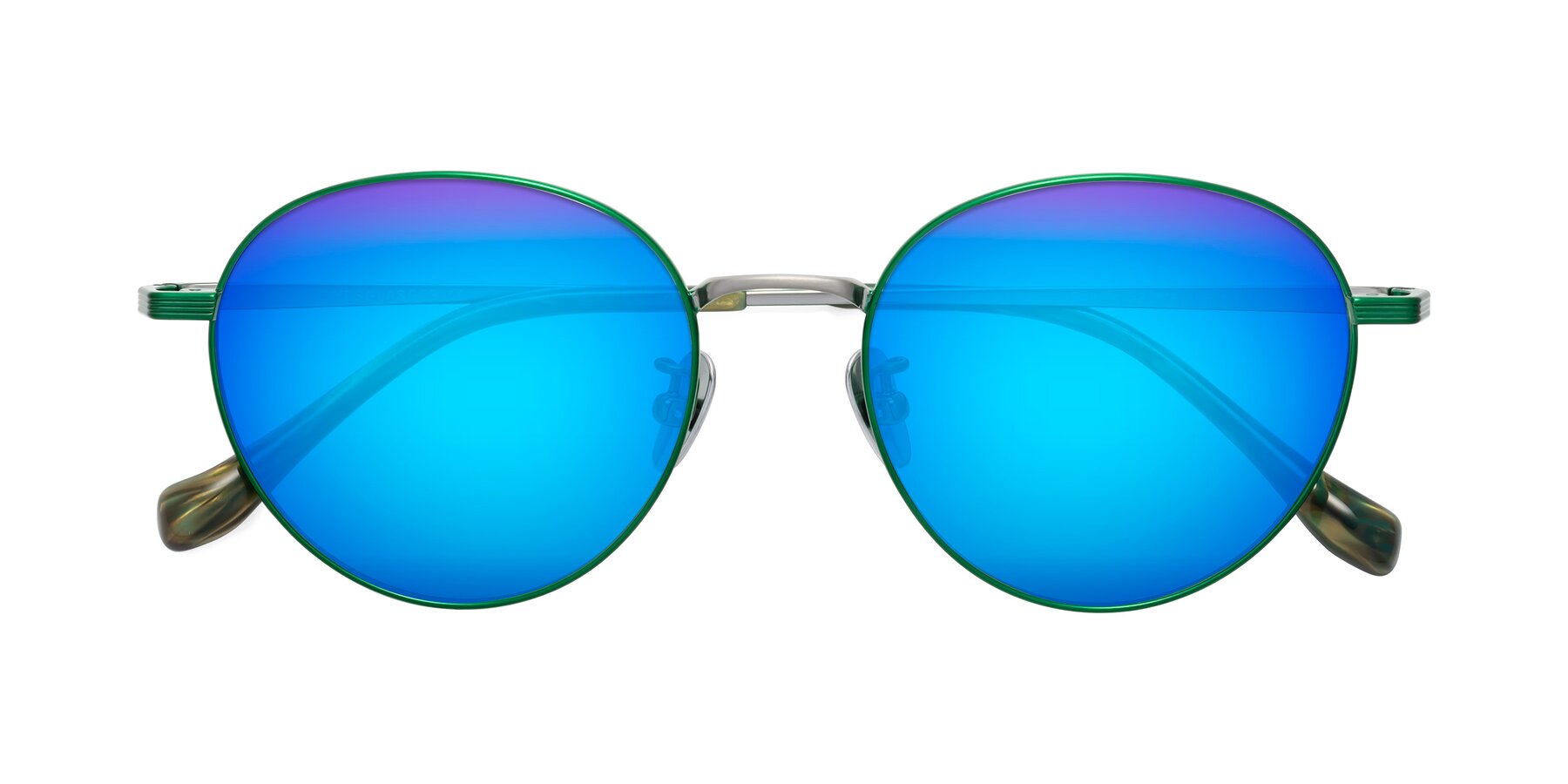 Folded Front of Sahala in Green-Sliver with Blue Mirrored Lenses