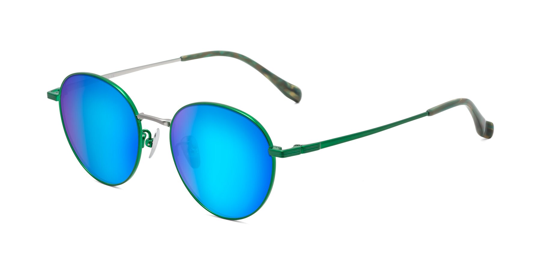 Angle of Sahala in Green-Sliver with Blue Mirrored Lenses