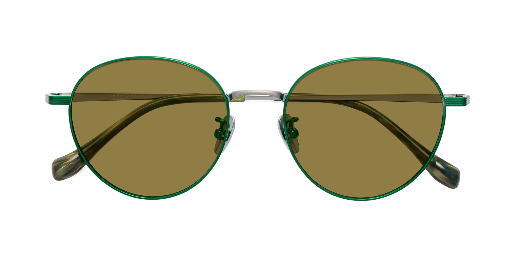 Folded Front of Sahala in Green-Sliver with Brown Polarized Lenses