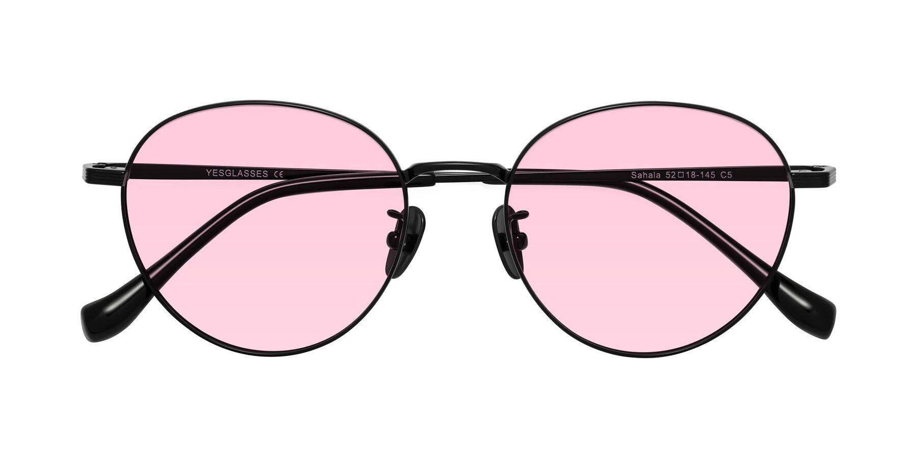 Folded Front of Sahala in Black with Light Pink Tinted Lenses