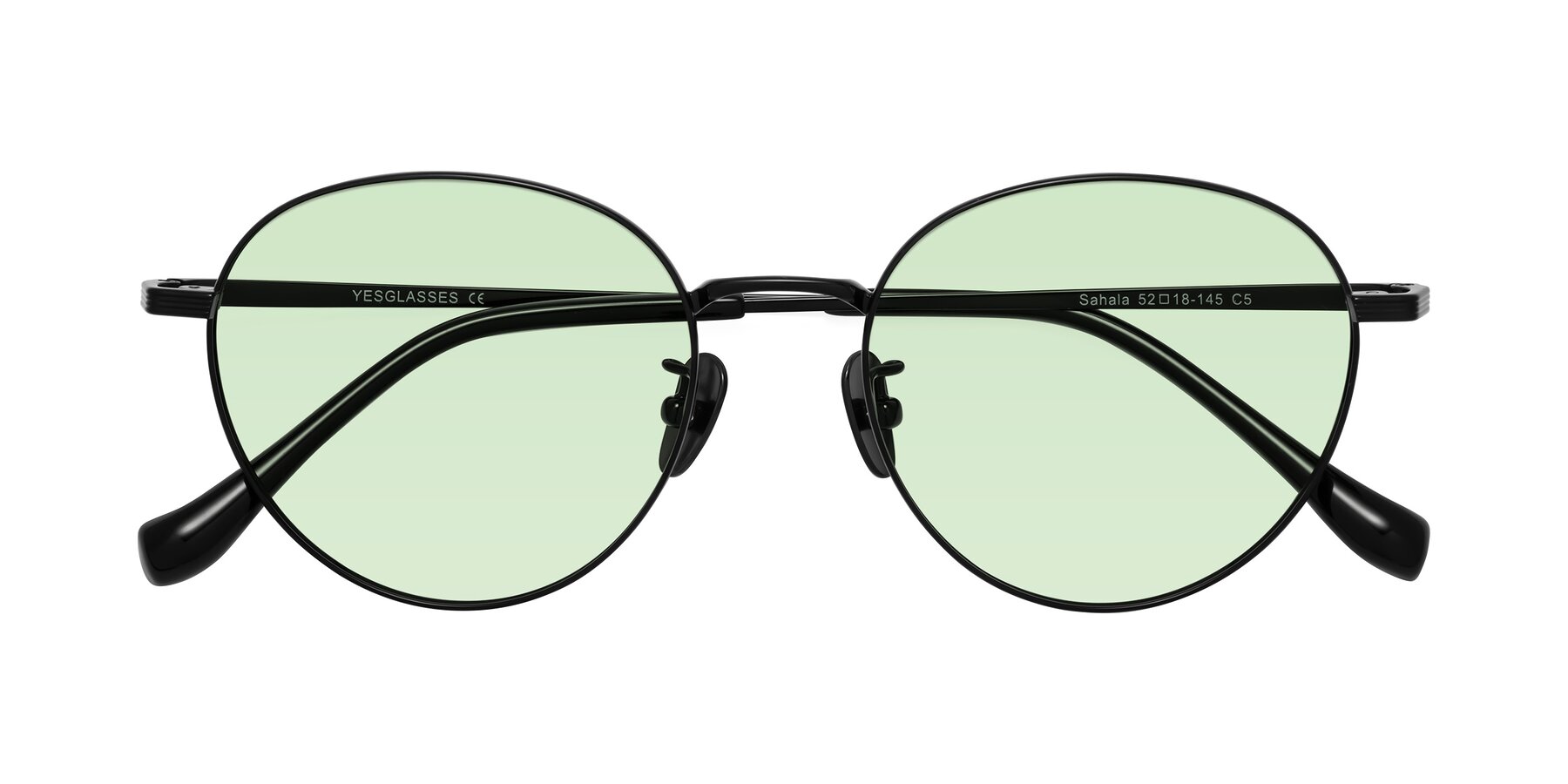 Folded Front of Sahala in Black with Light Green Tinted Lenses