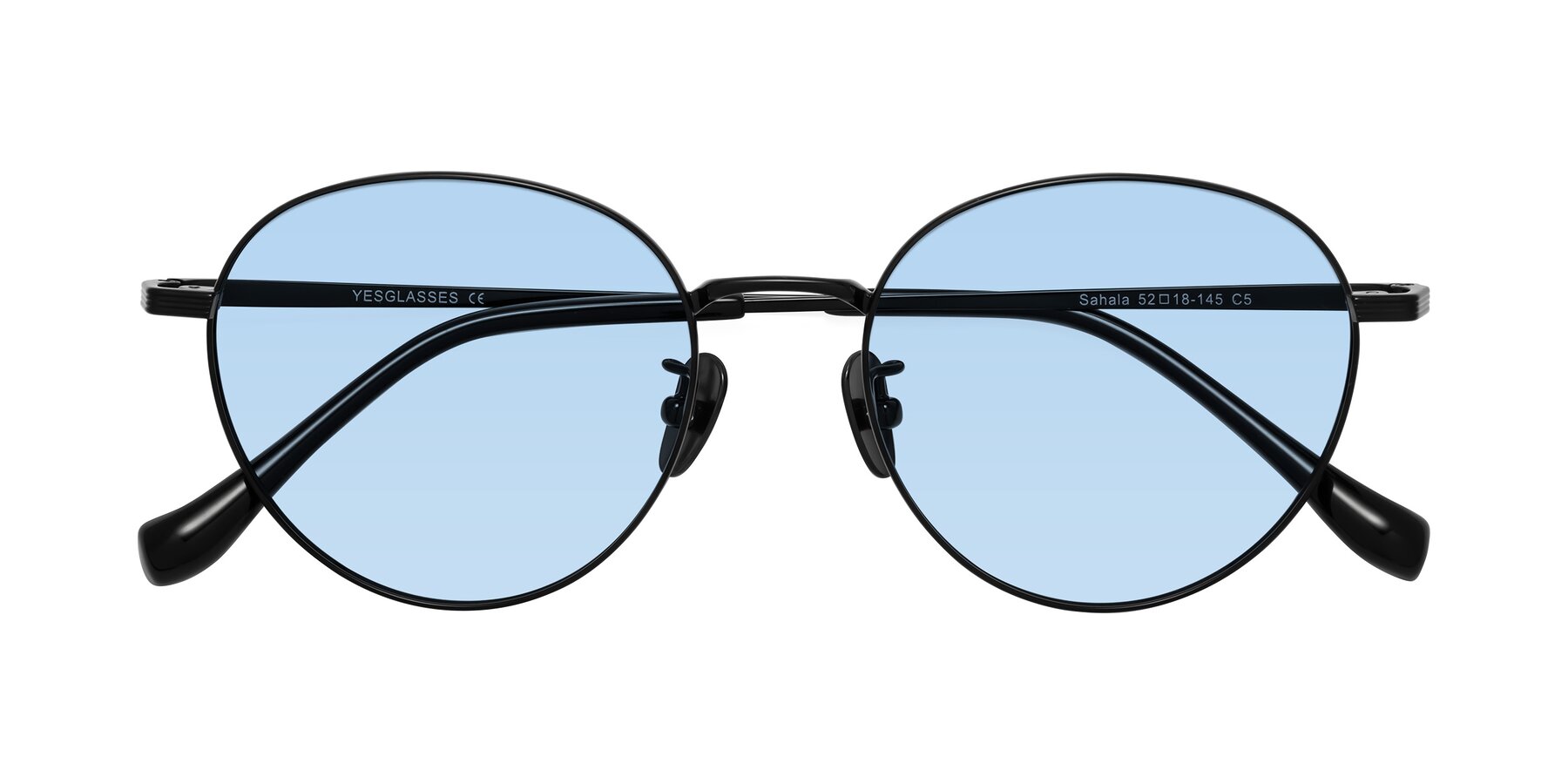 Folded Front of Sahala in Black with Light Blue Tinted Lenses