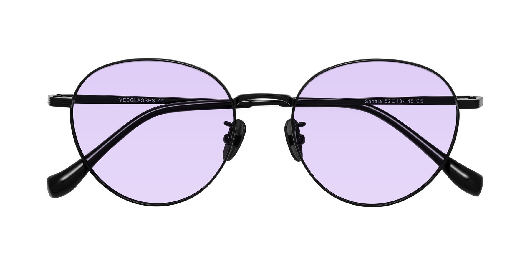 Folded Front of Sahala in Black with Light Purple Tinted Lenses