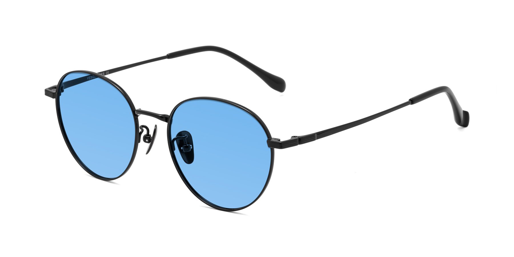 Angle of Sahala in Black with Medium Blue Tinted Lenses