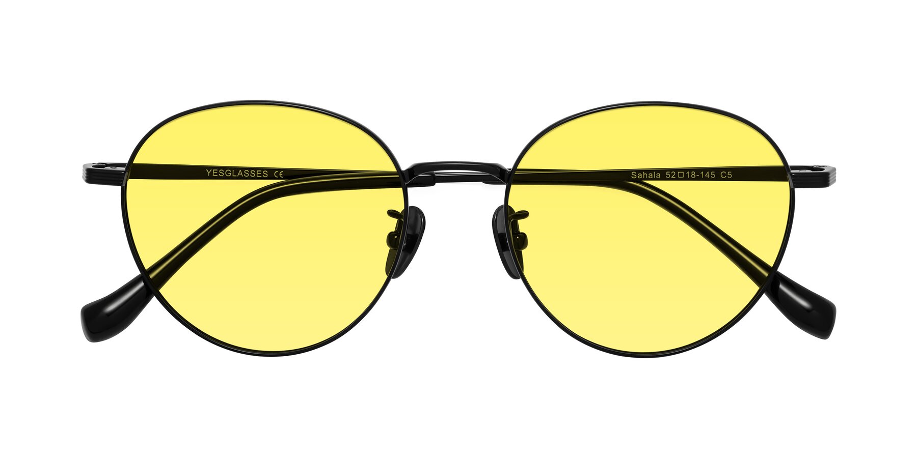 Folded Front of Sahala in Black with Medium Yellow Tinted Lenses