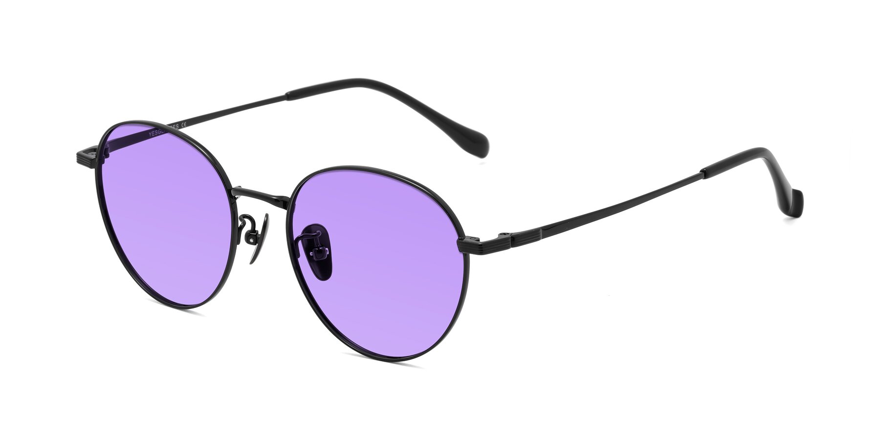 Angle of Sahala in Black with Medium Purple Tinted Lenses