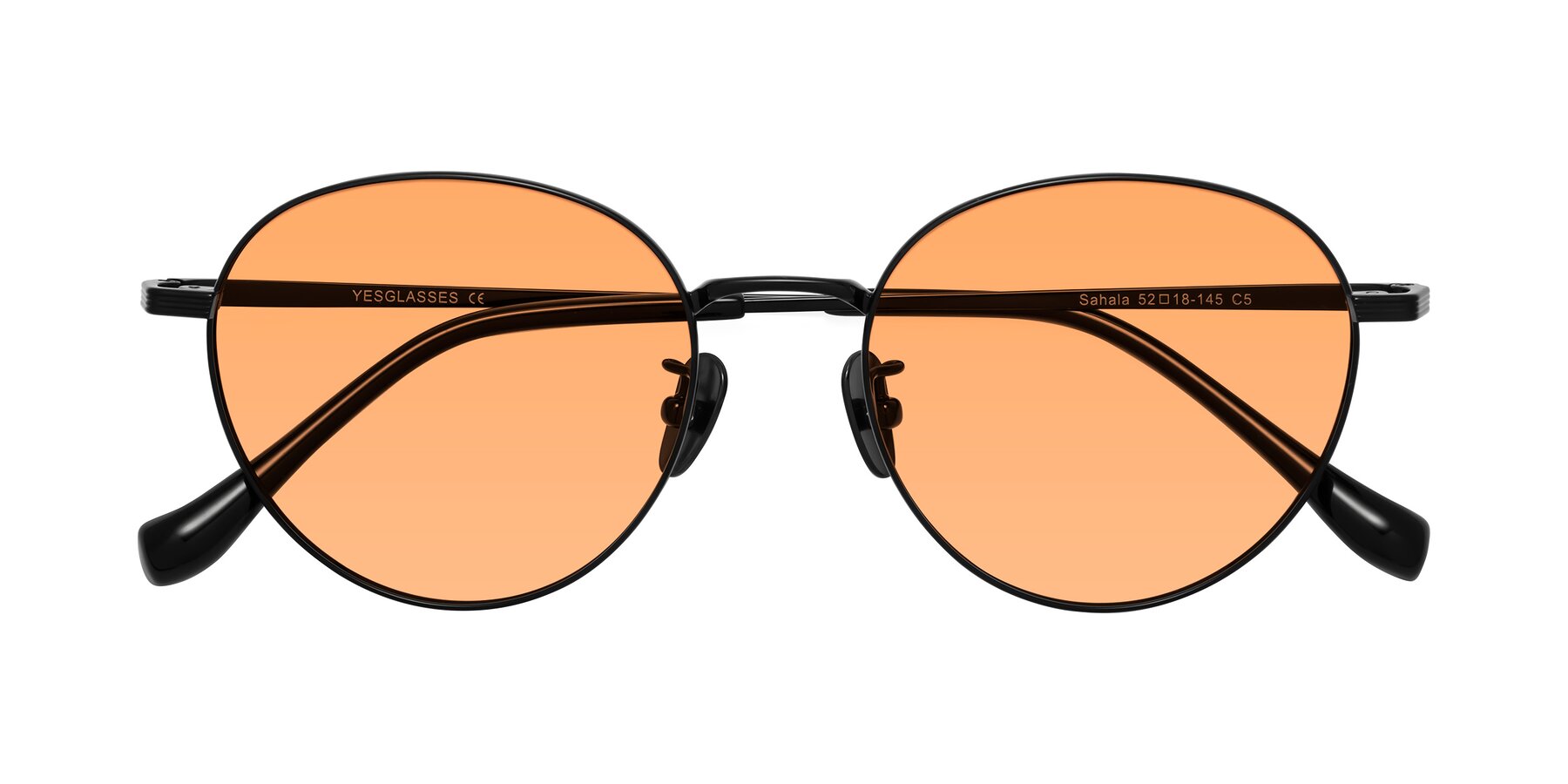 Folded Front of Sahala in Black with Medium Orange Tinted Lenses