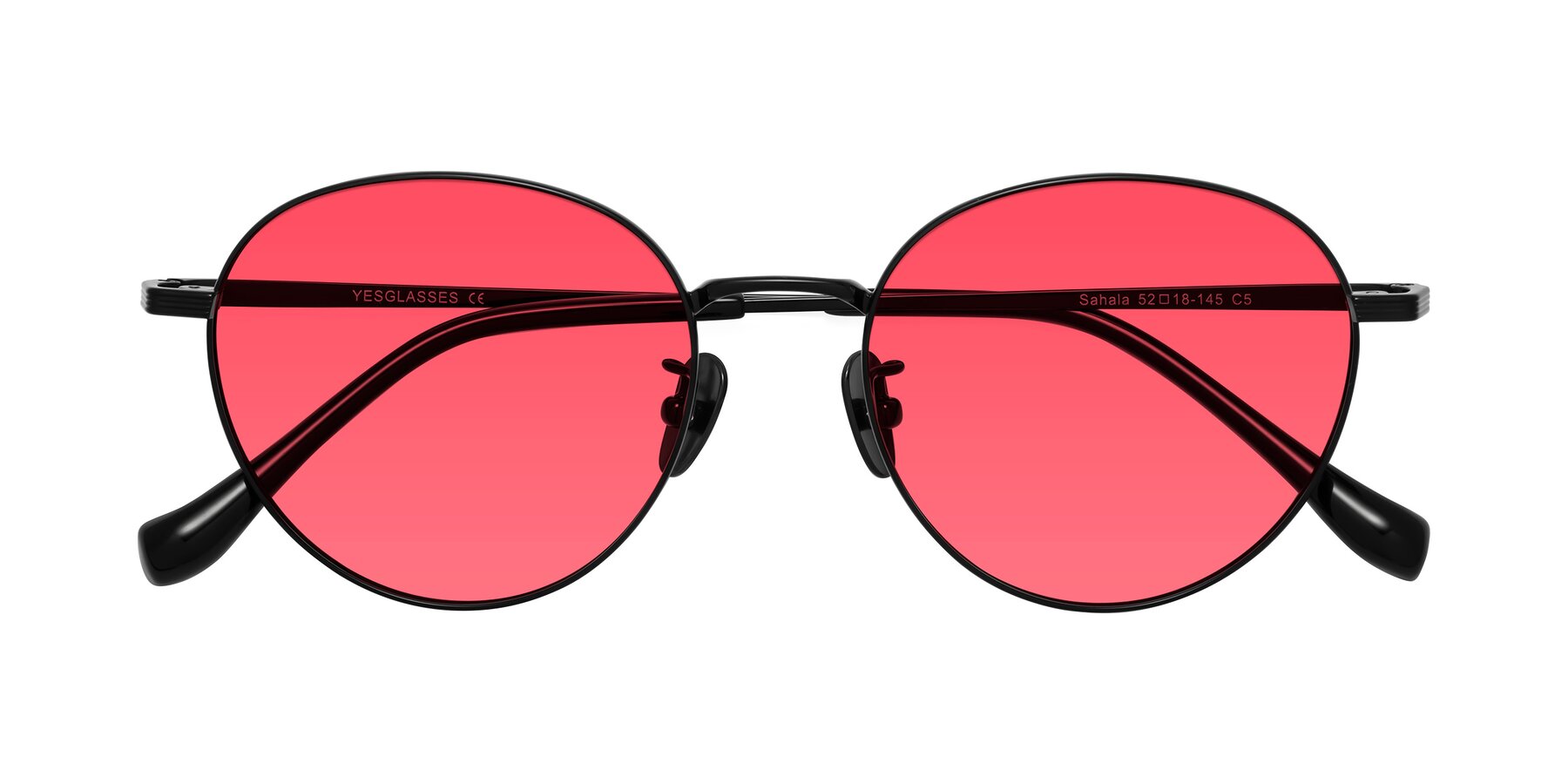 Folded Front of Sahala in Black with Red Tinted Lenses