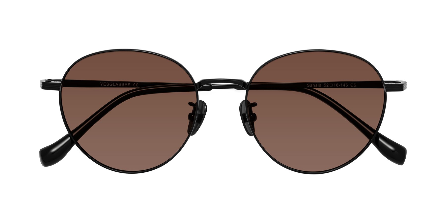 Folded Front of Sahala in Black with Brown Tinted Lenses