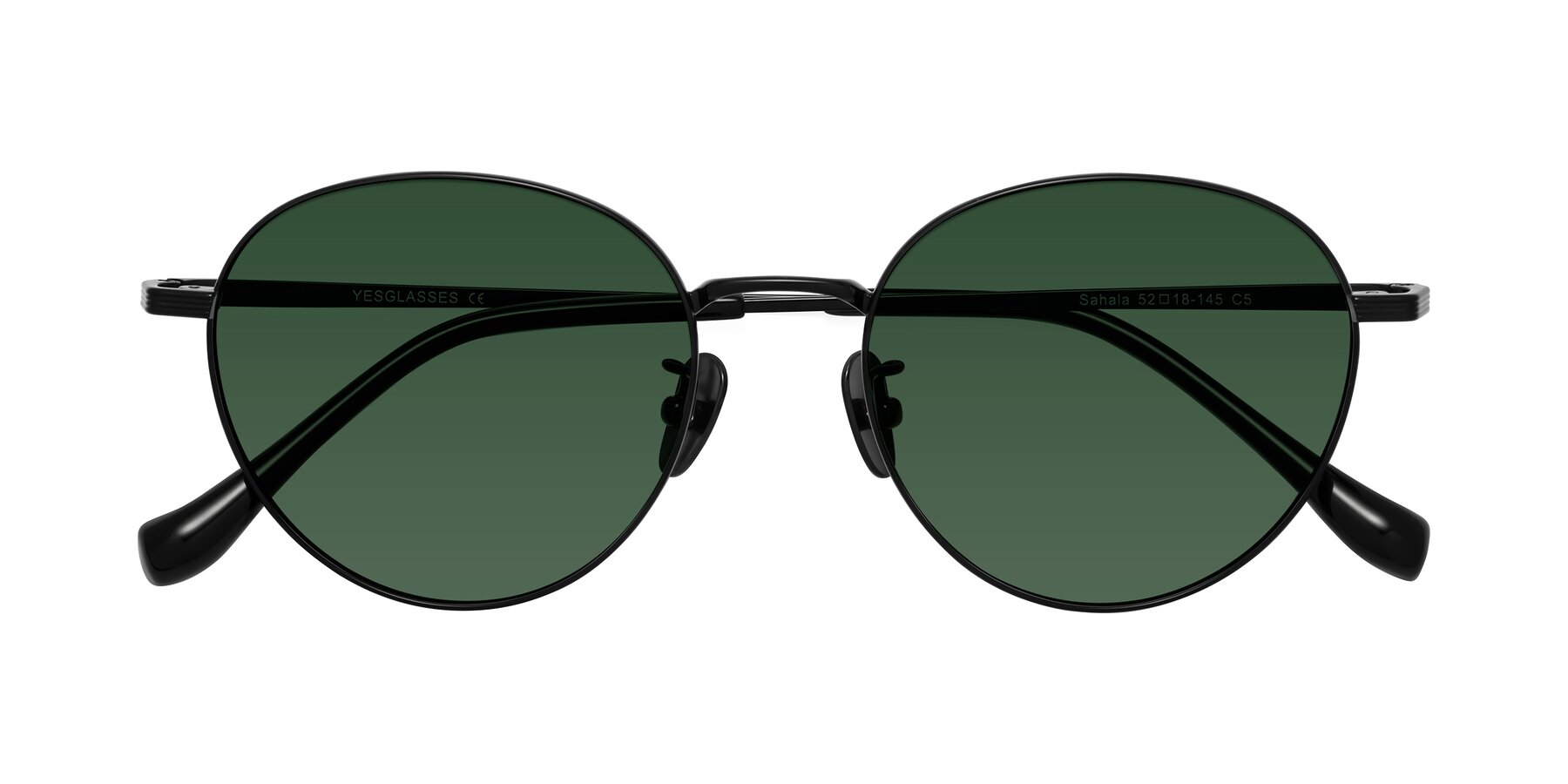 Folded Front of Sahala in Black with Green Tinted Lenses