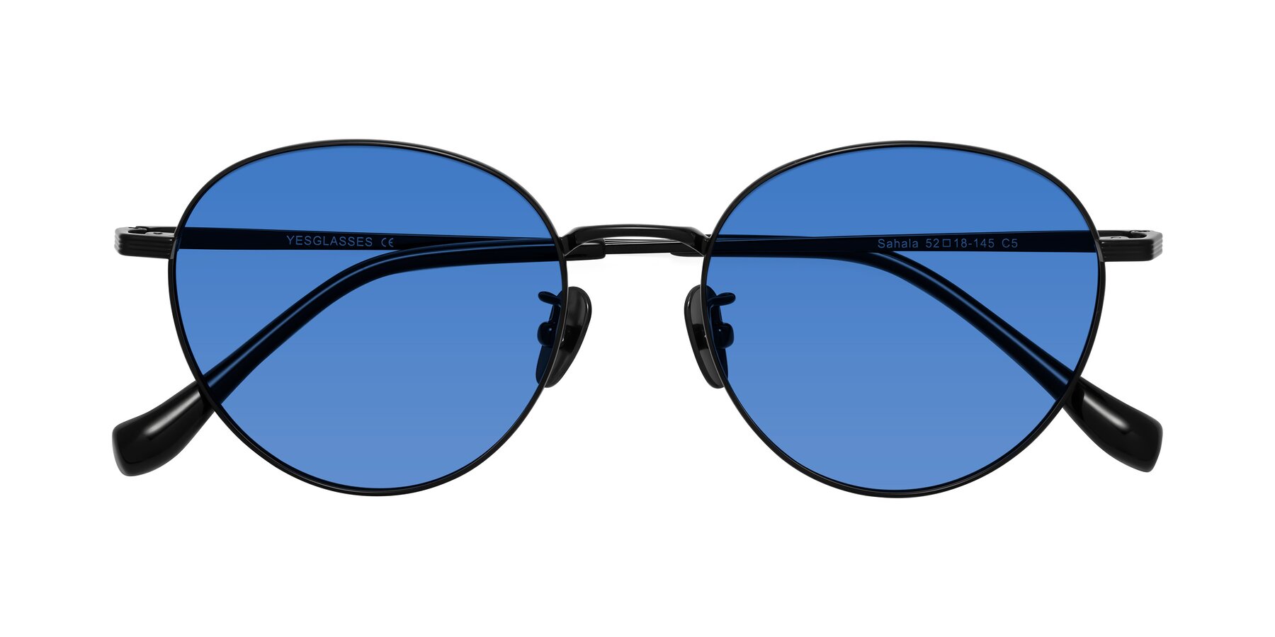 Folded Front of Sahala in Black with Blue Tinted Lenses