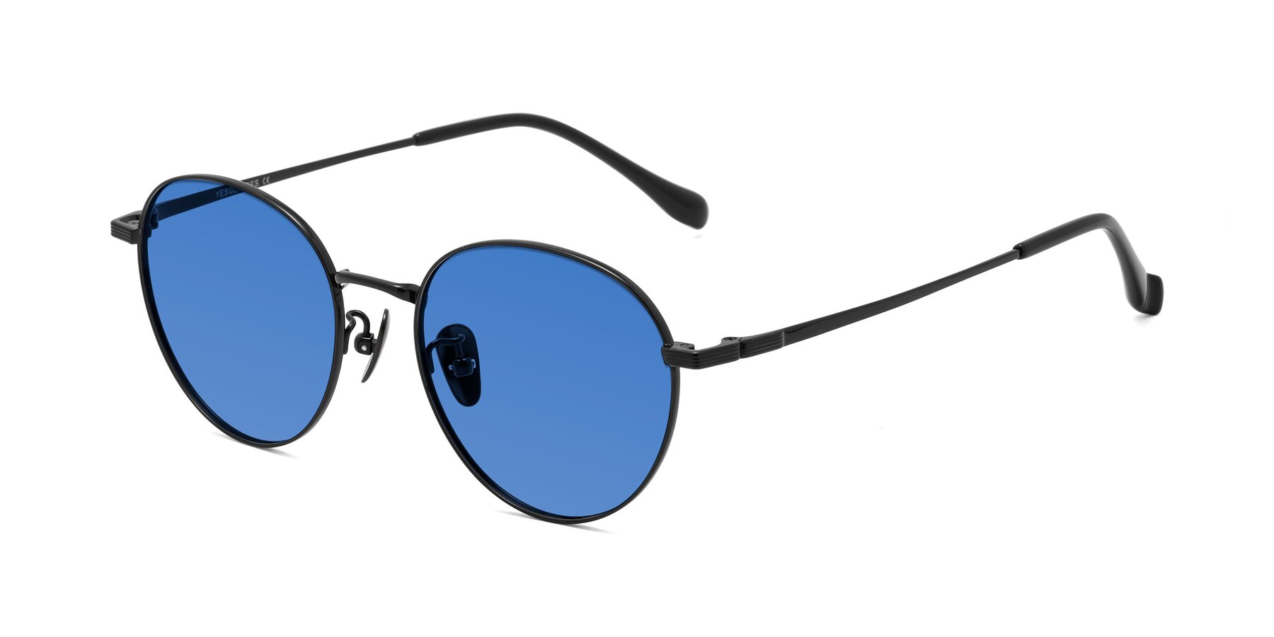 Angle of Sahala in Black with Blue Tinted Lenses