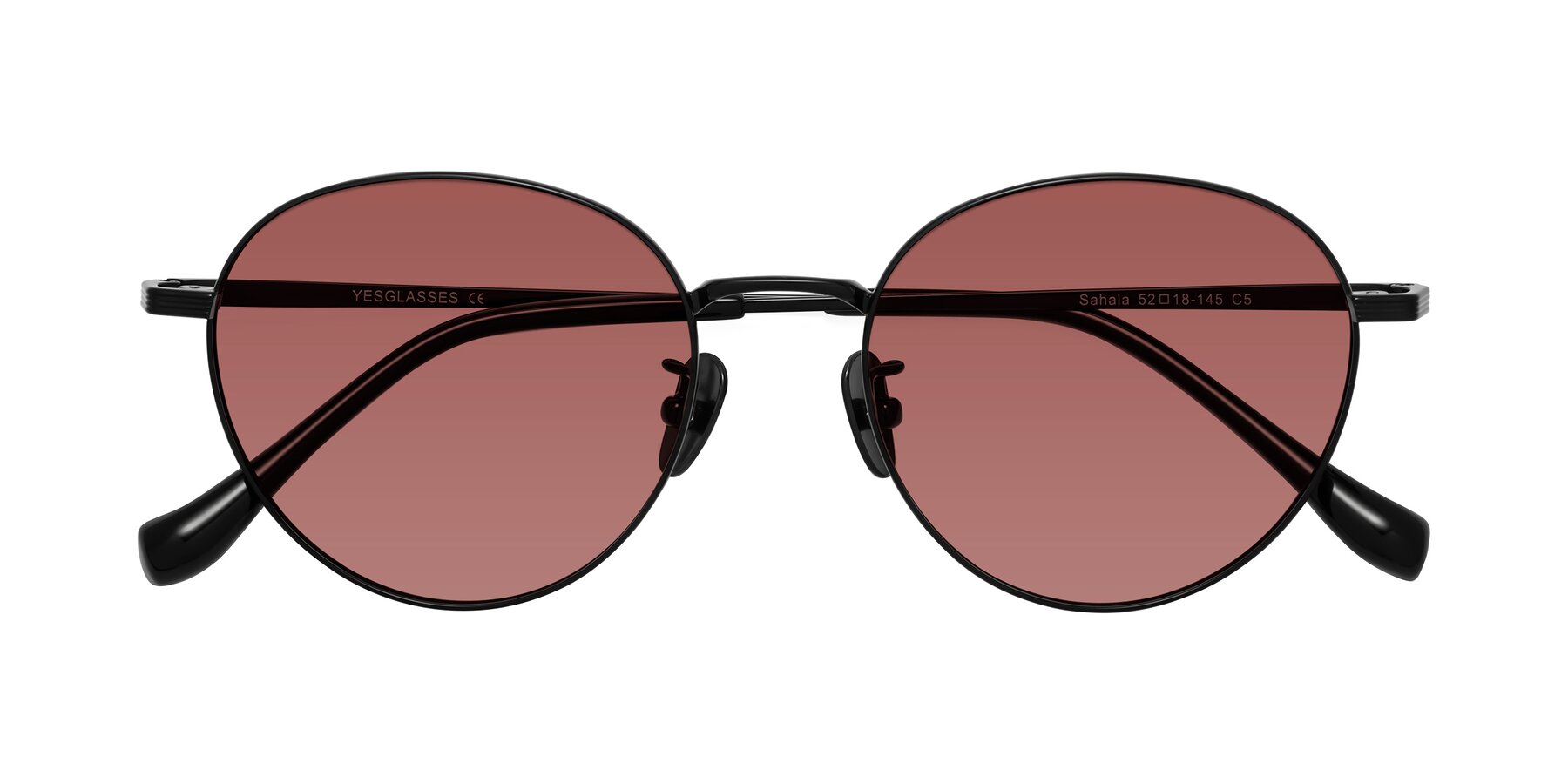 Folded Front of Sahala in Black with Garnet Tinted Lenses