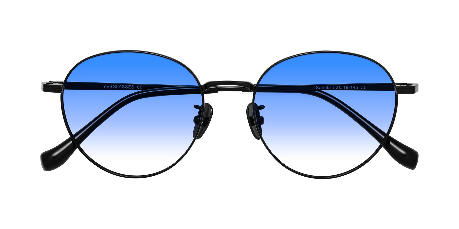 Folded Front of Sahala in Black with Blue Gradient Lenses