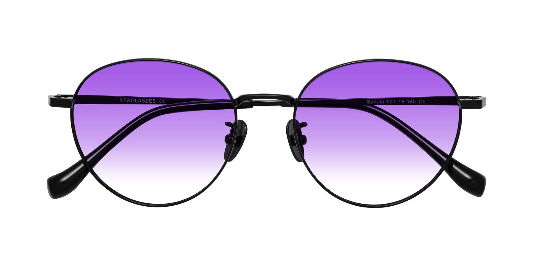 Folded Front of Sahala in Black with Purple Gradient Lenses