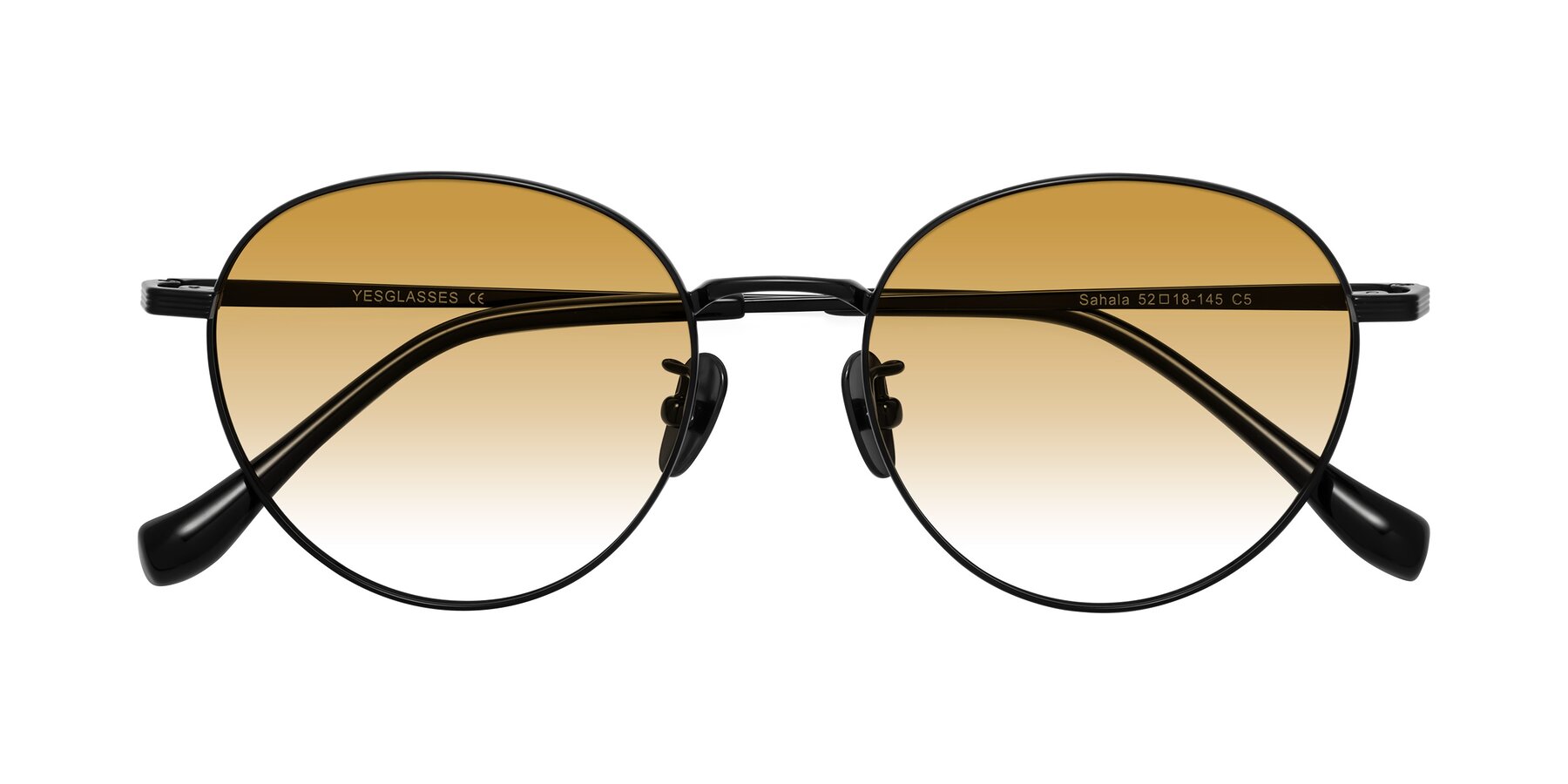 Folded Front of Sahala in Black with Champagne Gradient Lenses