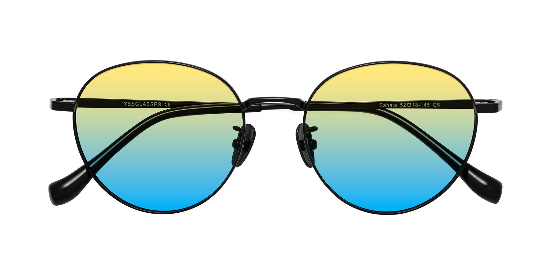 Folded Front of Sahala in Black with Yellow / Blue Gradient Lenses