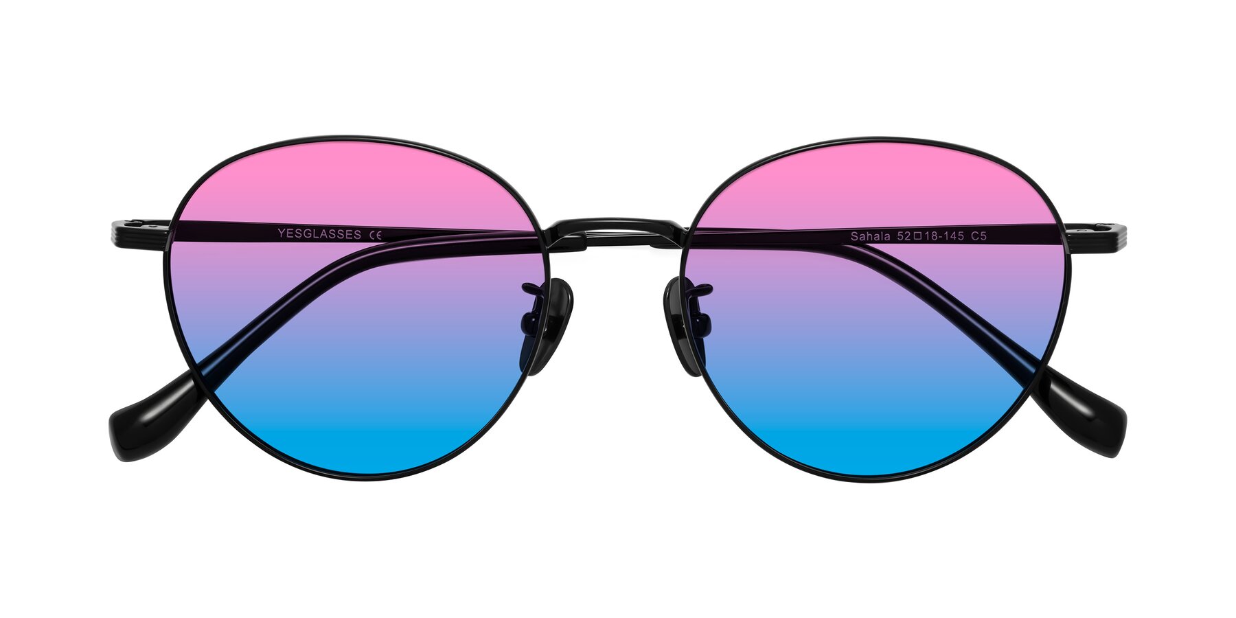 Folded Front of Sahala in Black with Pink / Blue Gradient Lenses