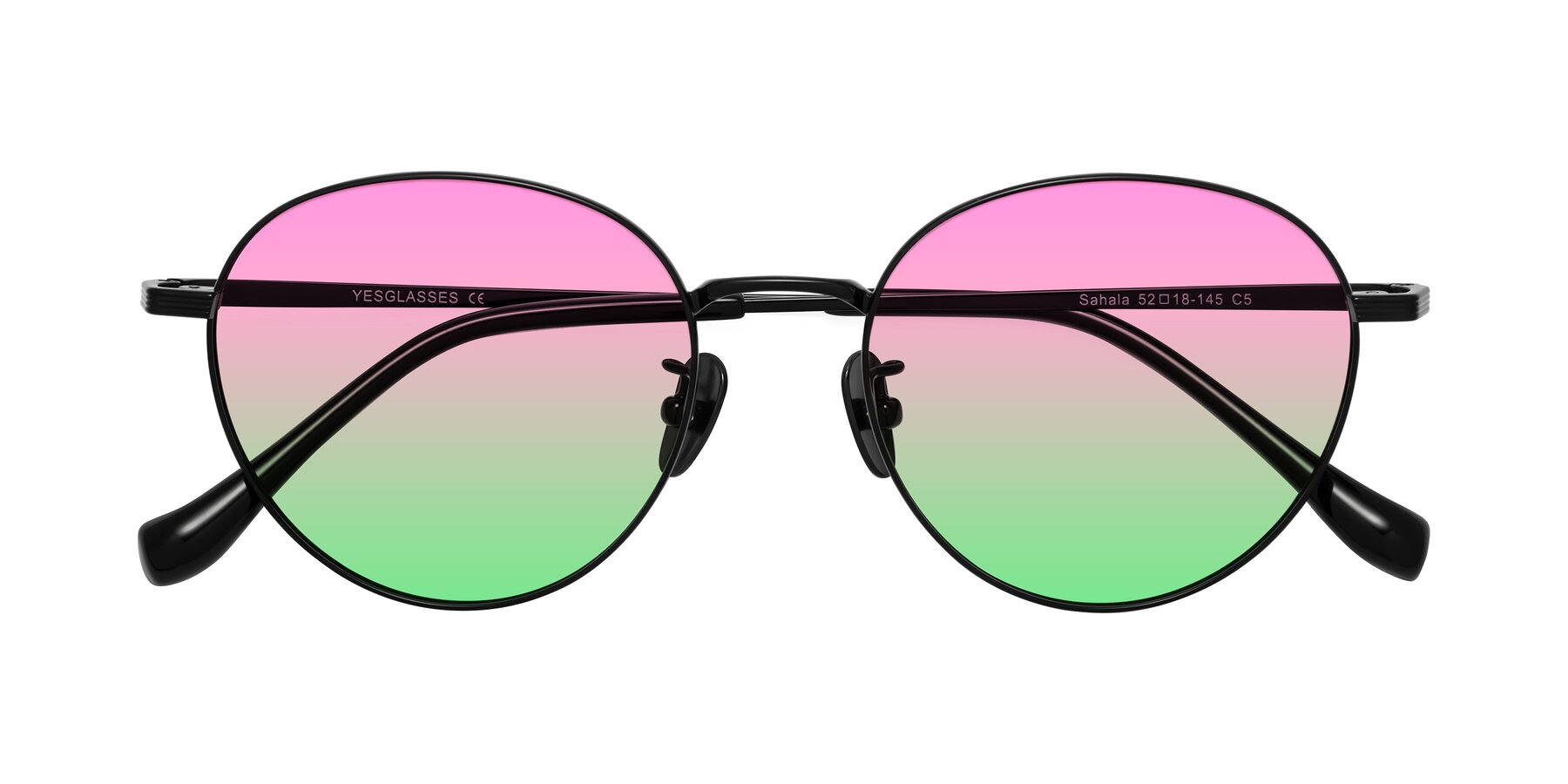 Folded Front of Sahala in Black with Pink / Green Gradient Lenses