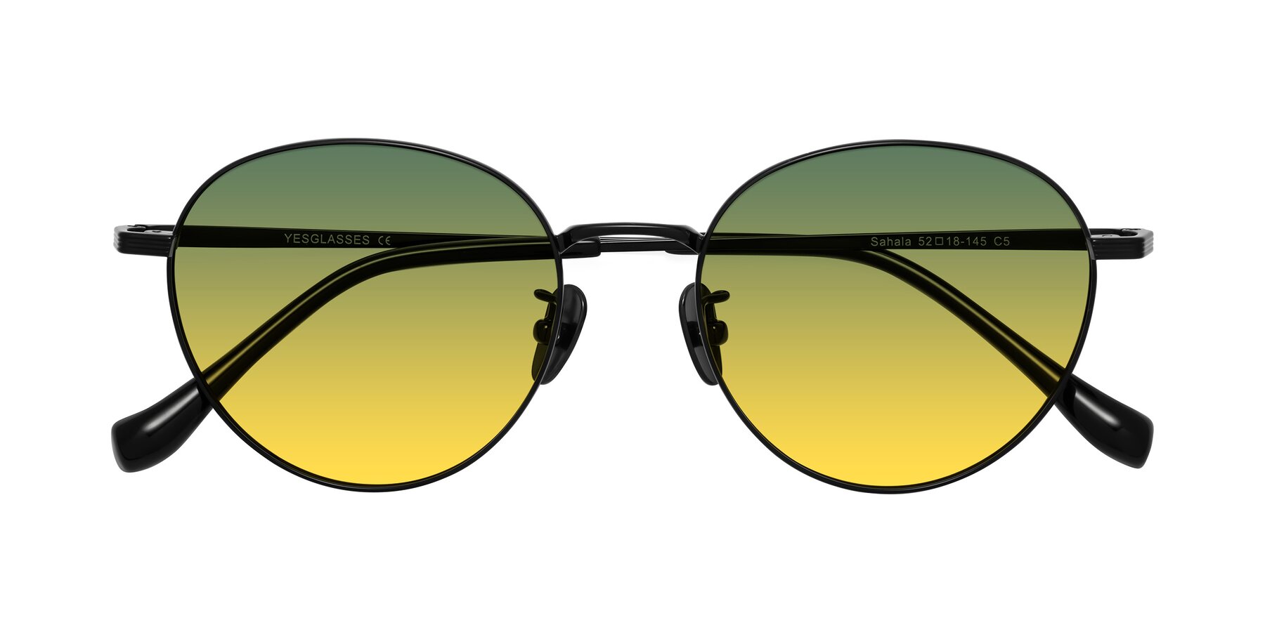 Folded Front of Sahala in Black with Green / Yellow Gradient Lenses