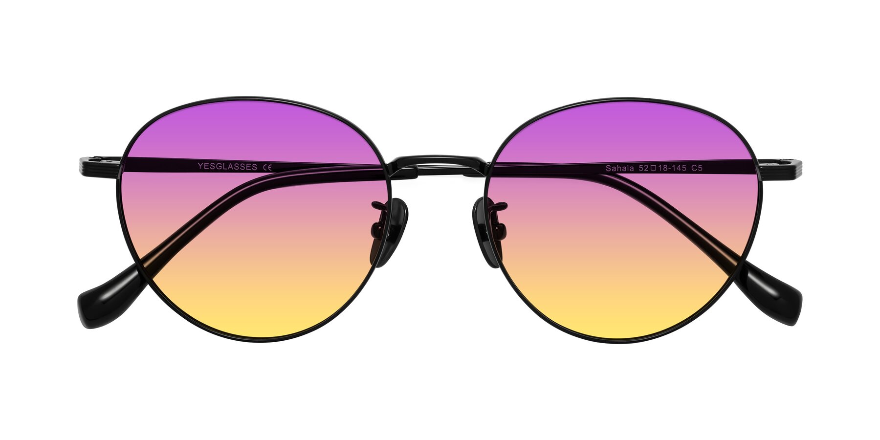 Folded Front of Sahala in Black with Purple / Yellow Gradient Lenses