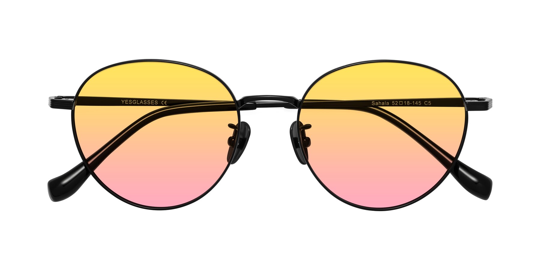 Folded Front of Sahala in Black with Yellow / Pink Gradient Lenses