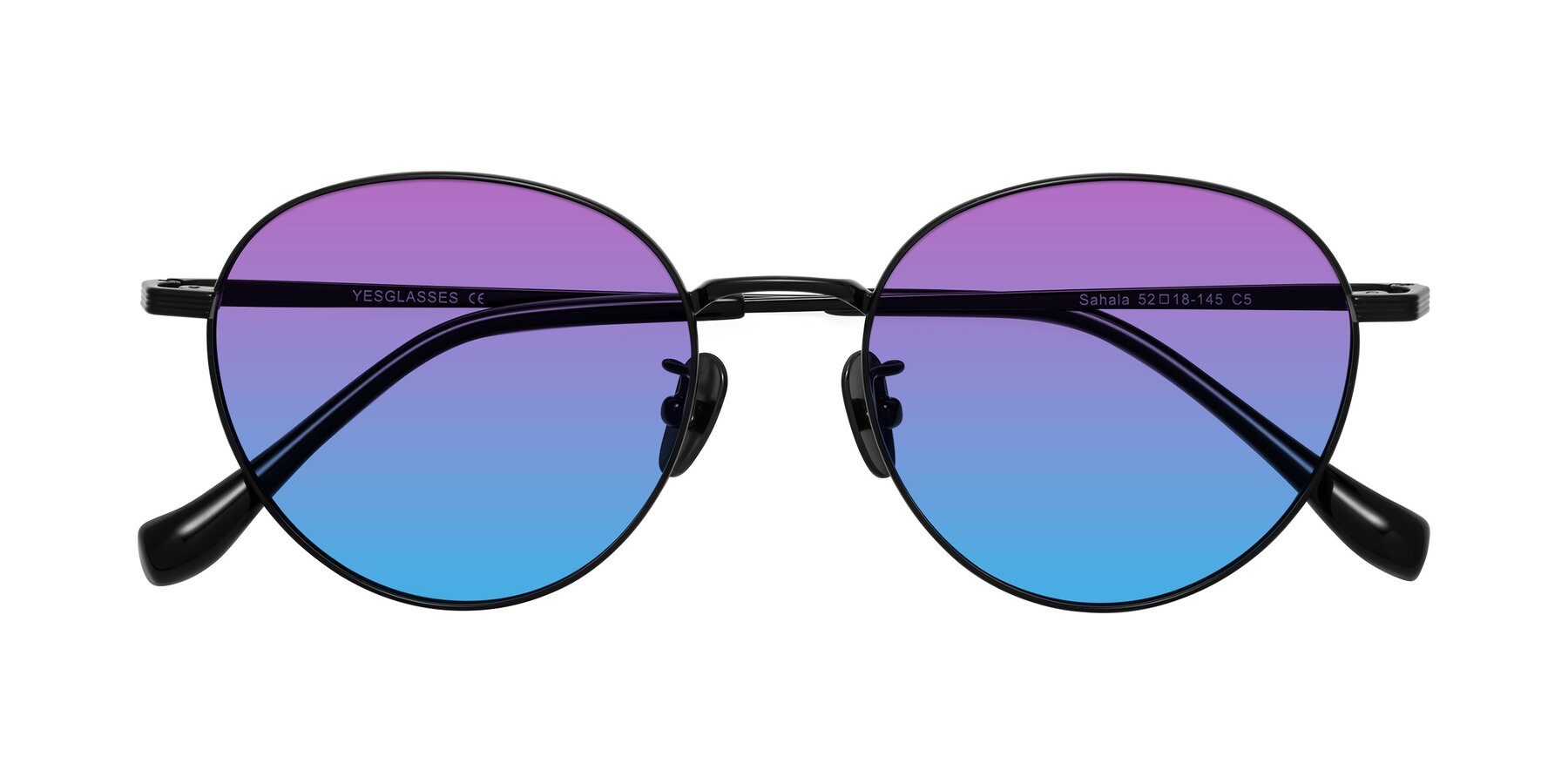 Folded Front of Sahala in Black with Purple / Blue Gradient Lenses