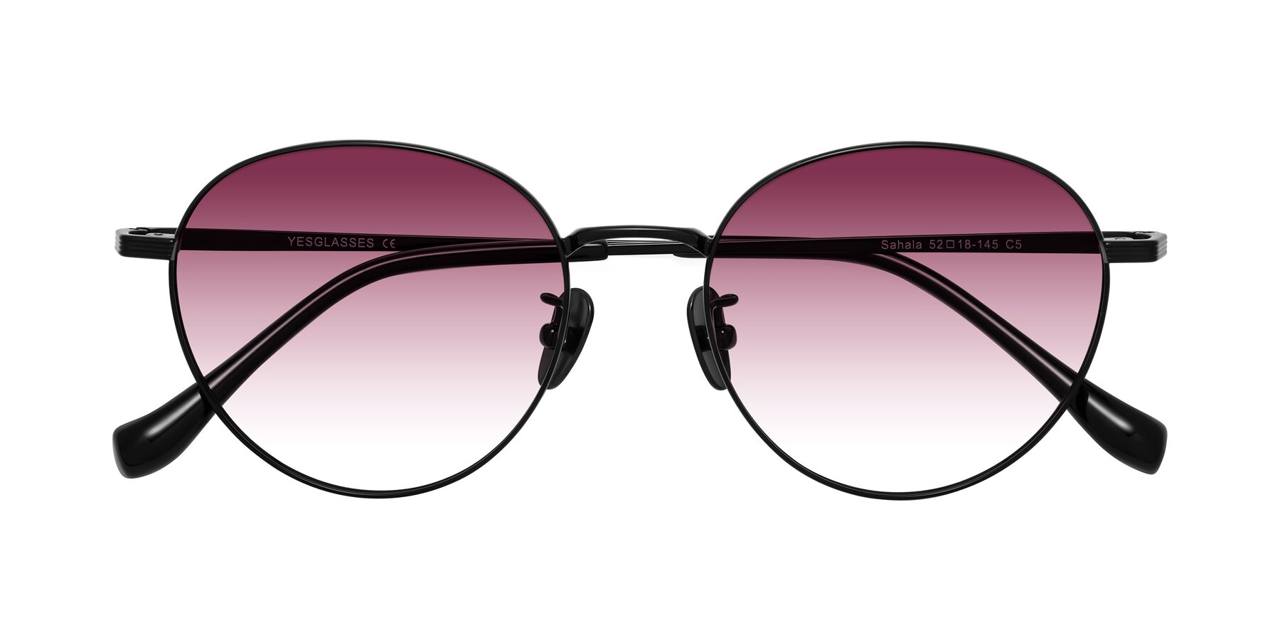 Folded Front of Sahala in Black with Wine Gradient Lenses