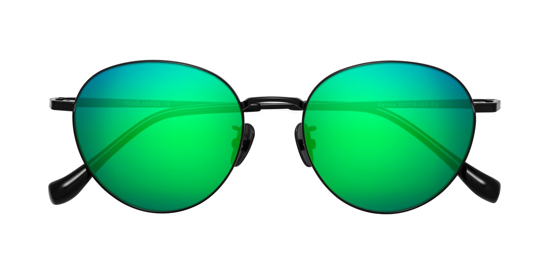 Folded Front of Sahala in Black with Green Mirrored Lenses