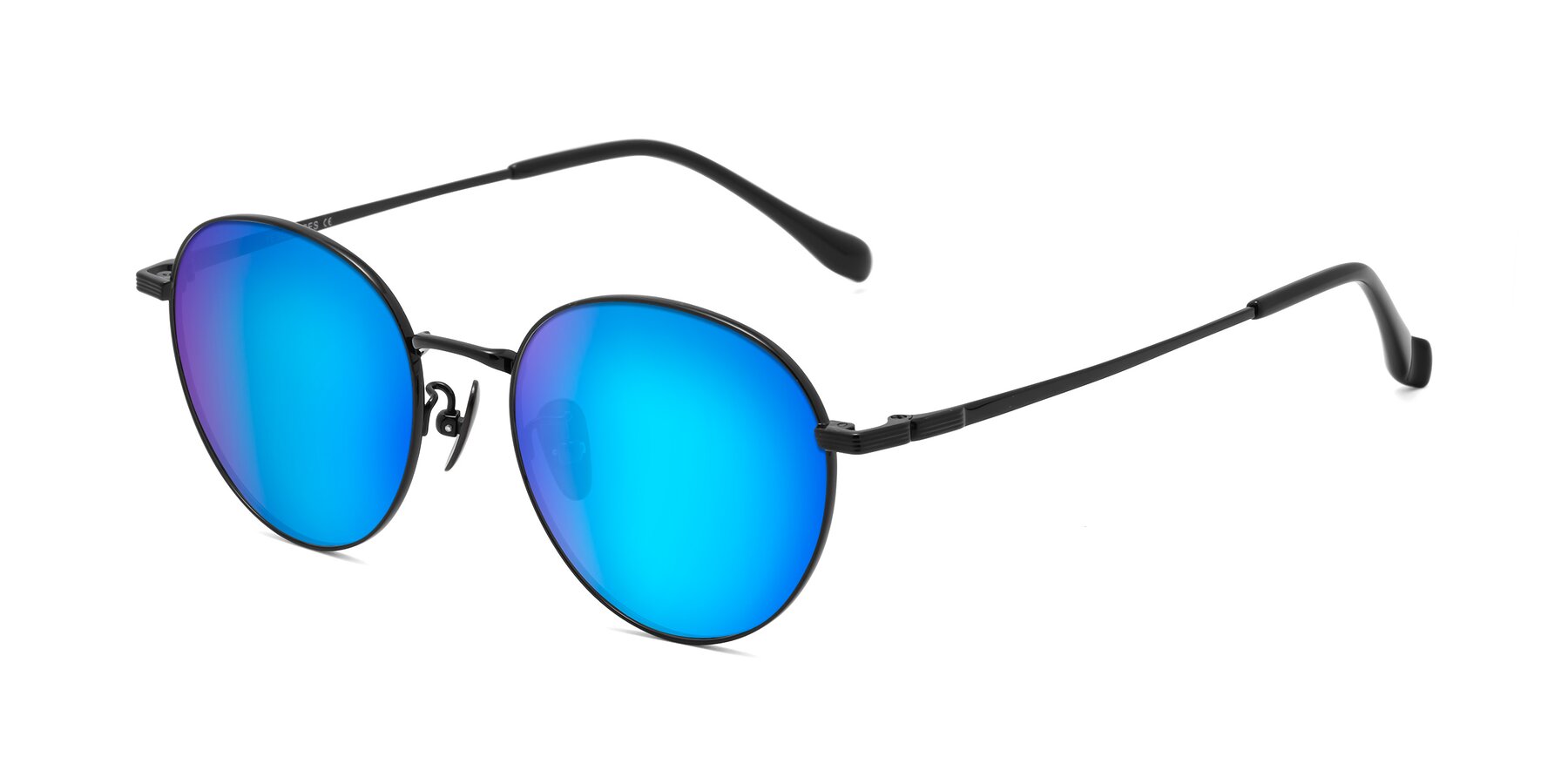 Angle of Sahala in Black with Blue Mirrored Lenses