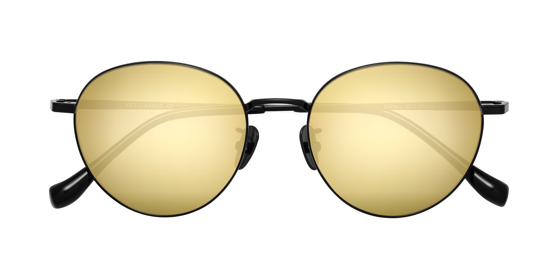 Folded Front of Sahala in Black with Gold Mirrored Lenses