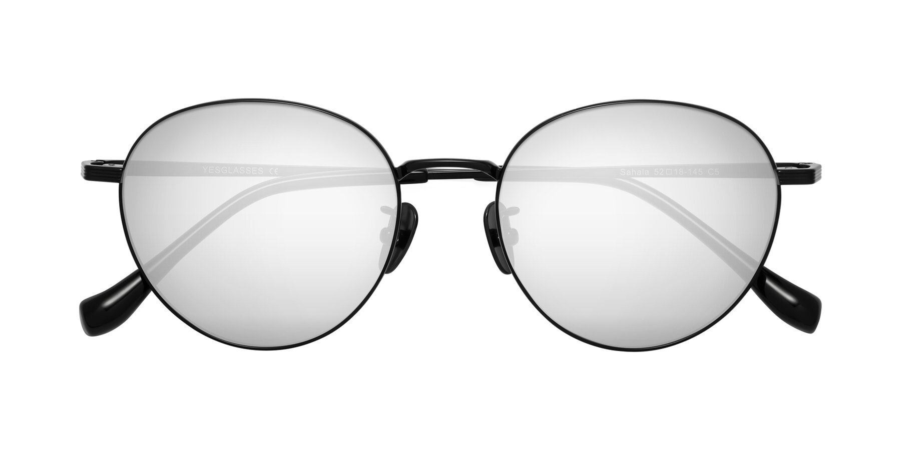 Folded Front of Sahala in Black with Silver Mirrored Lenses