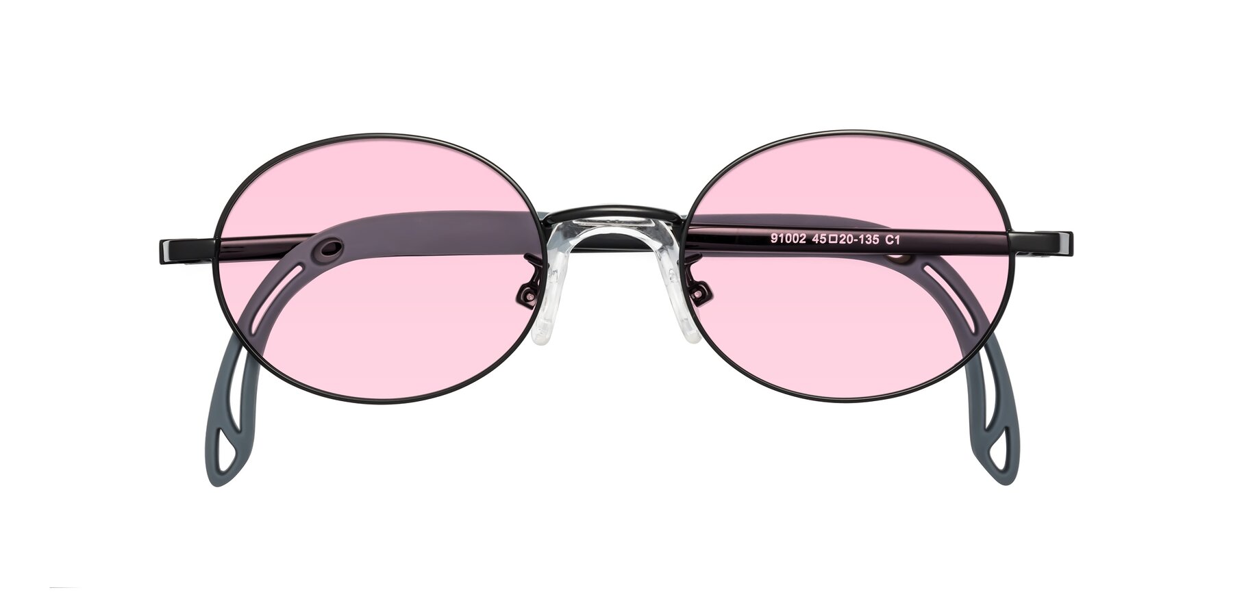 Folded Front of Pesci in Ninja Black with Light Pink Tinted Lenses