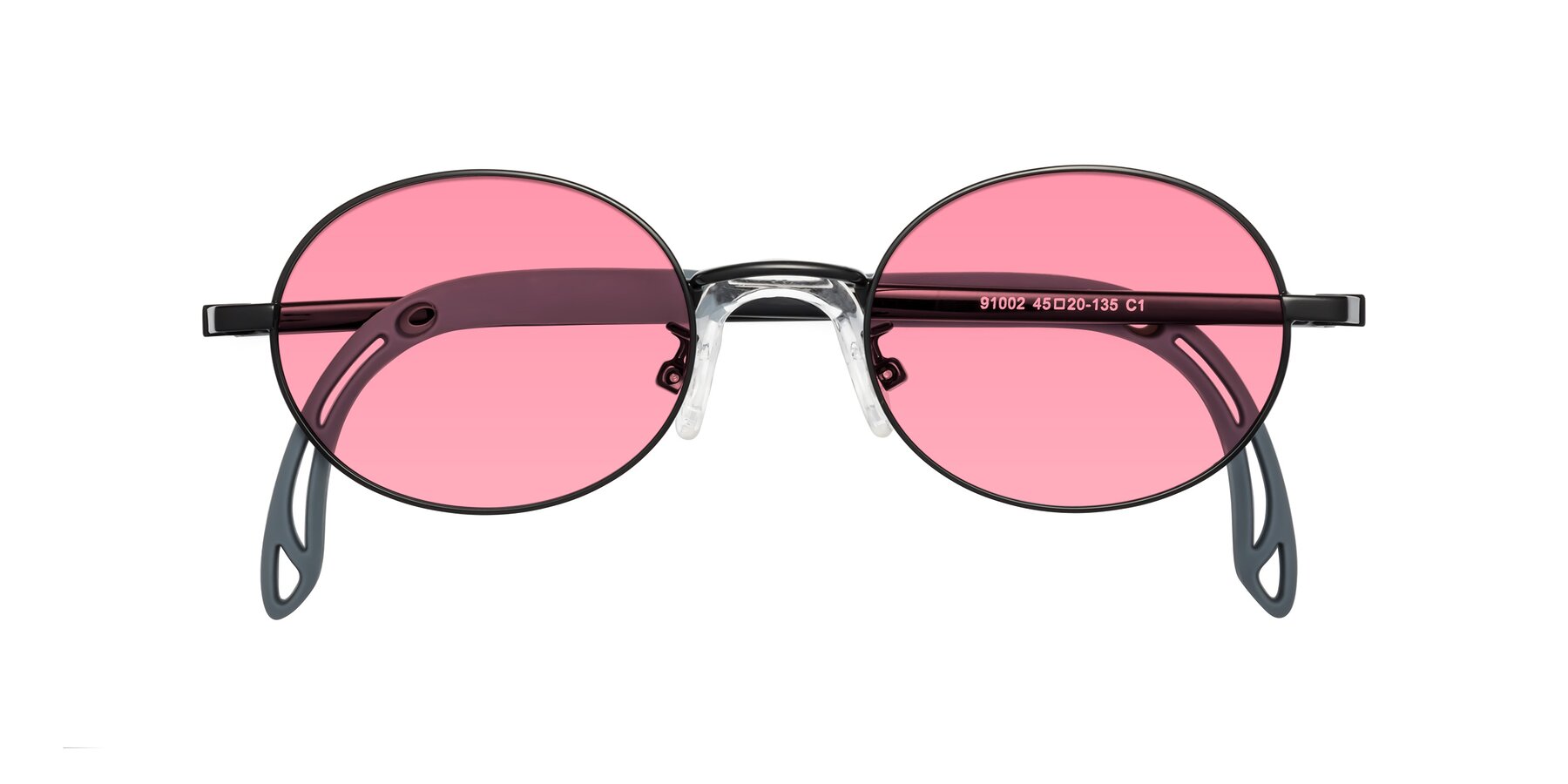 Folded Front of Pesci in Ninja Black with Pink Tinted Lenses