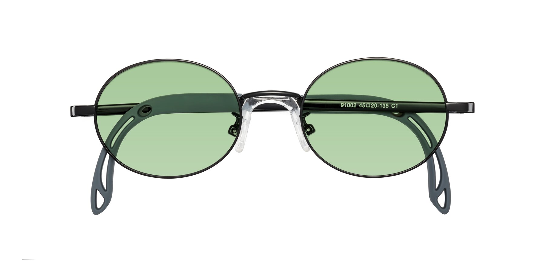 Folded Front of Pesci in Ninja Black with Medium Green Tinted Lenses