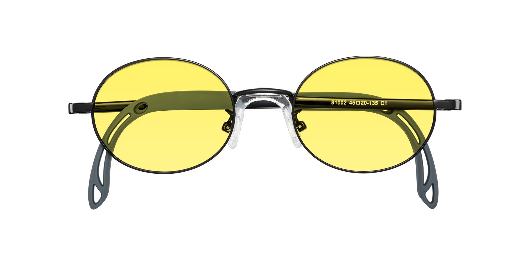 Folded Front of Pesci in Ninja Black with Medium Yellow Tinted Lenses