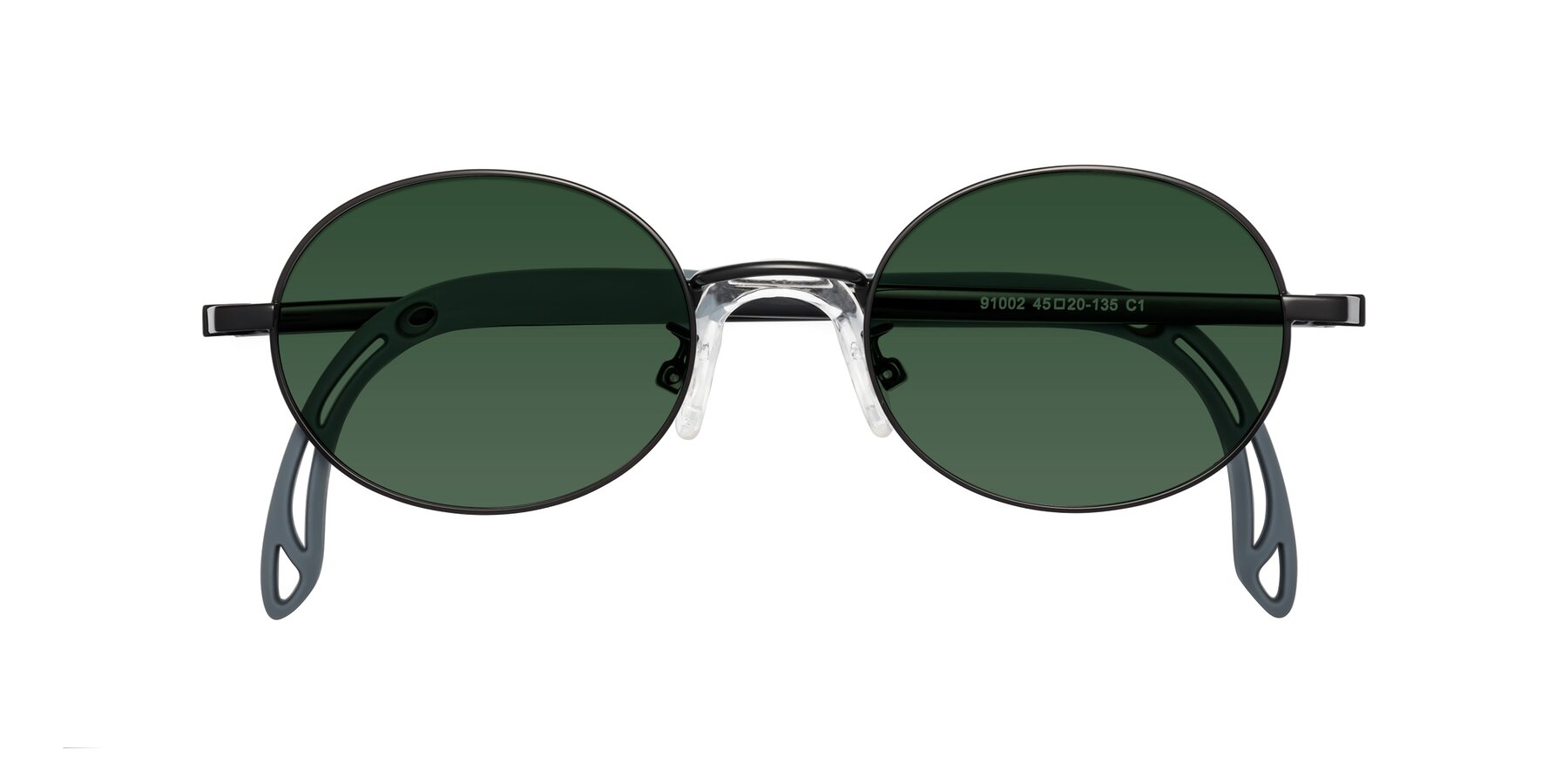 Folded Front of Pesci in Ninja Black with Green Tinted Lenses