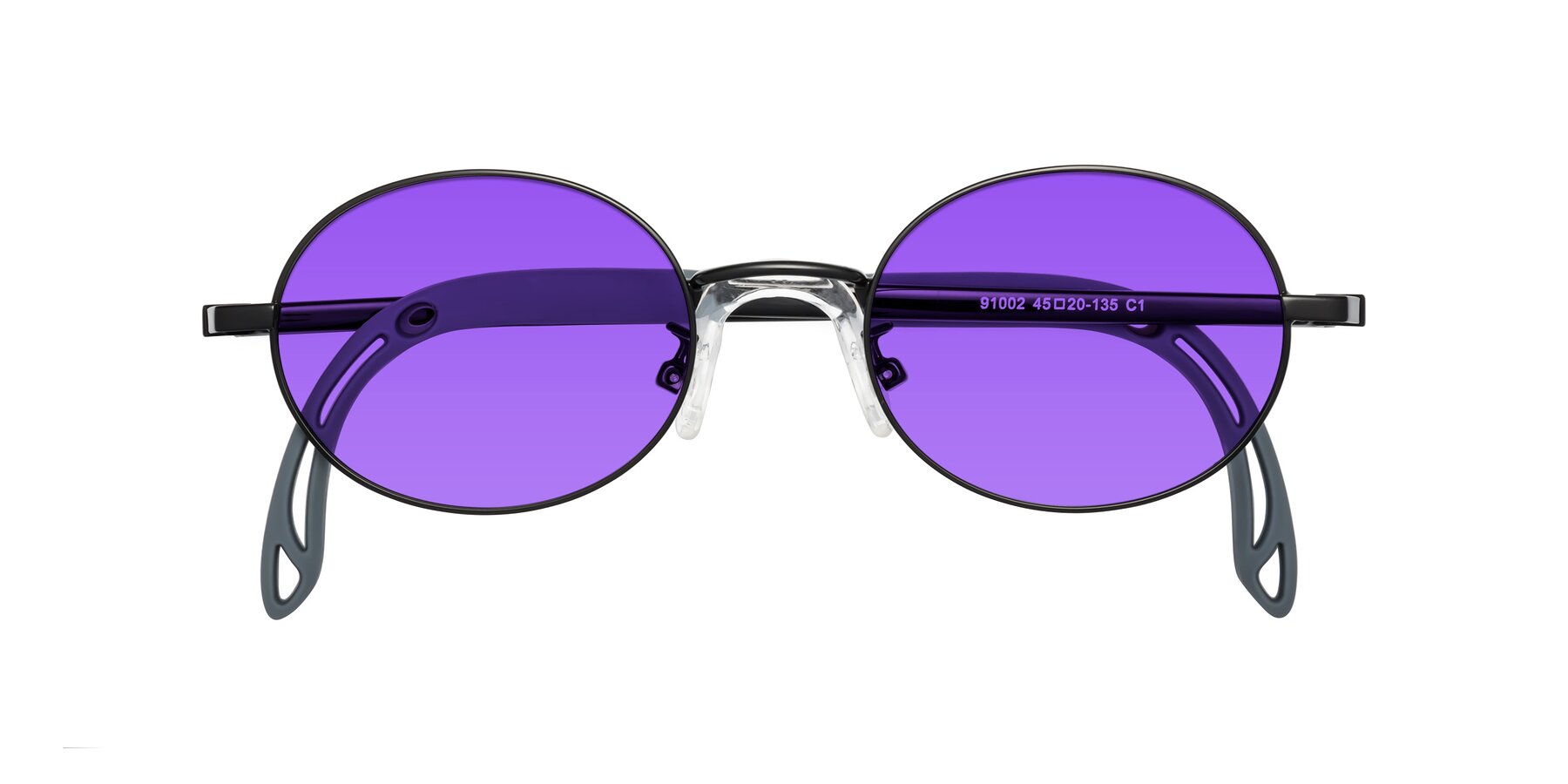 Folded Front of Pesci in Ninja Black with Purple Tinted Lenses