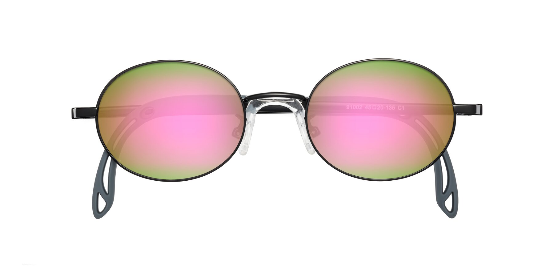 Folded Front of Pesci in Ninja Black with Pink Mirrored Lenses