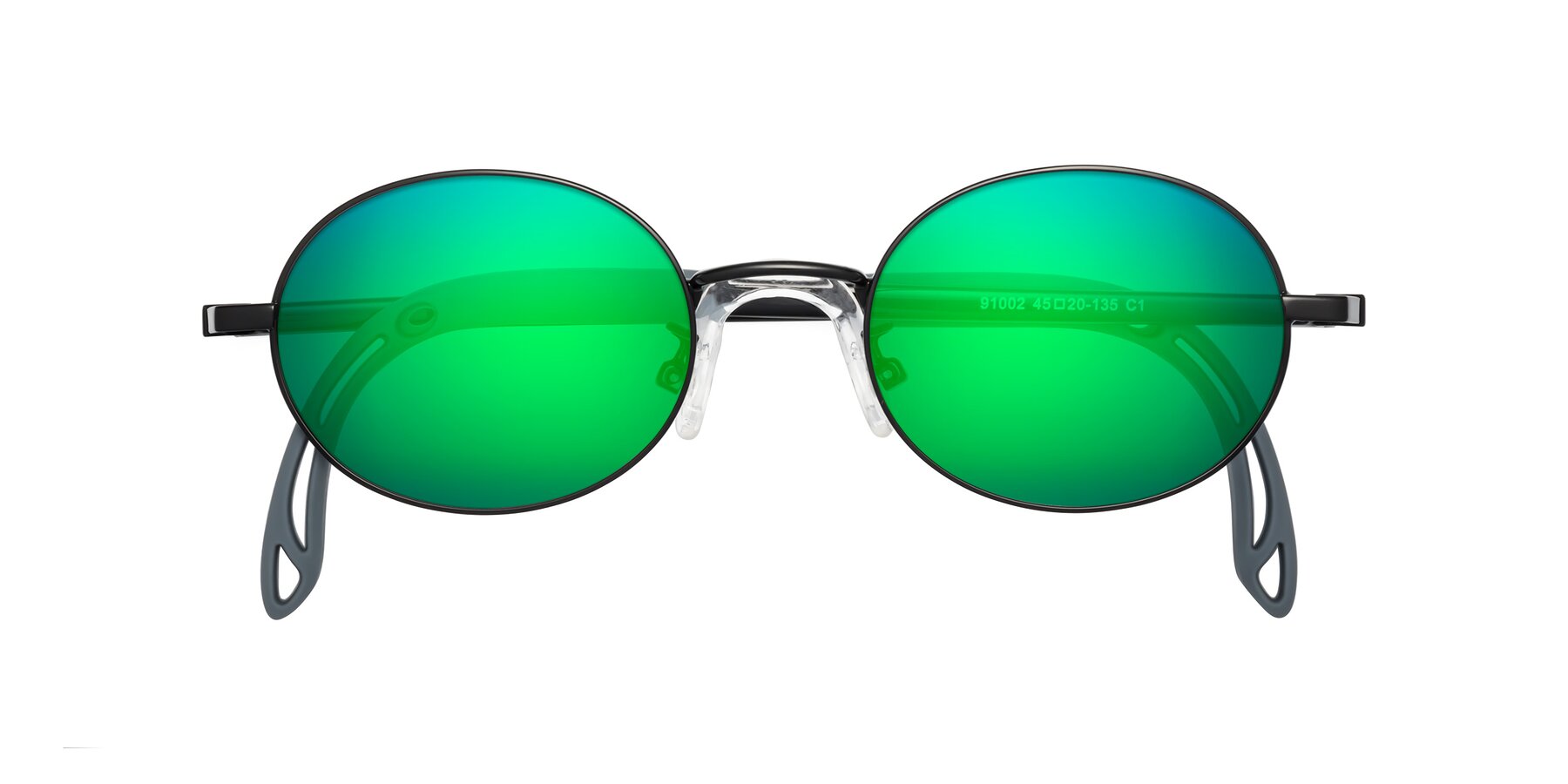 Folded Front of Pesci in Ninja Black with Green Mirrored Lenses