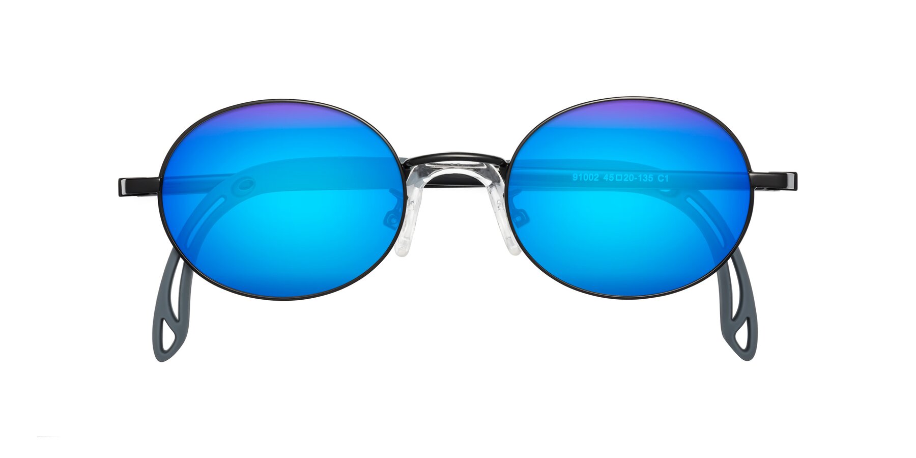 Folded Front of Pesci in Ninja Black with Blue Mirrored Lenses