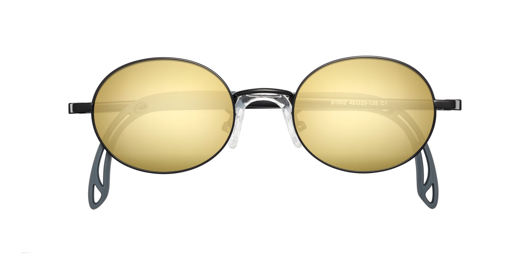 Folded Front of Pesci in Ninja Black with Gold Mirrored Lenses