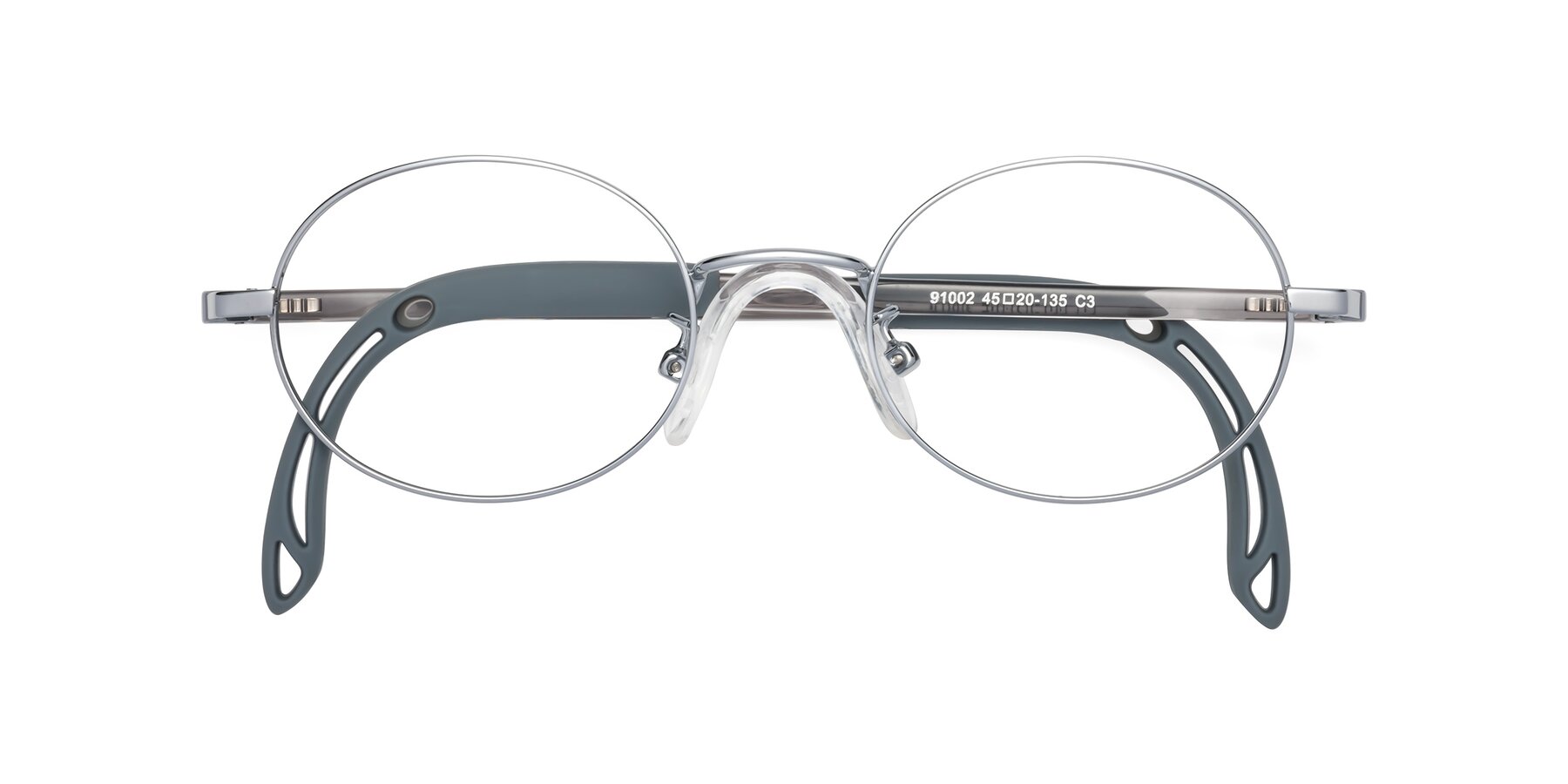 Folded Front of Pesci in Knight Silver with Clear Eyeglass Lenses