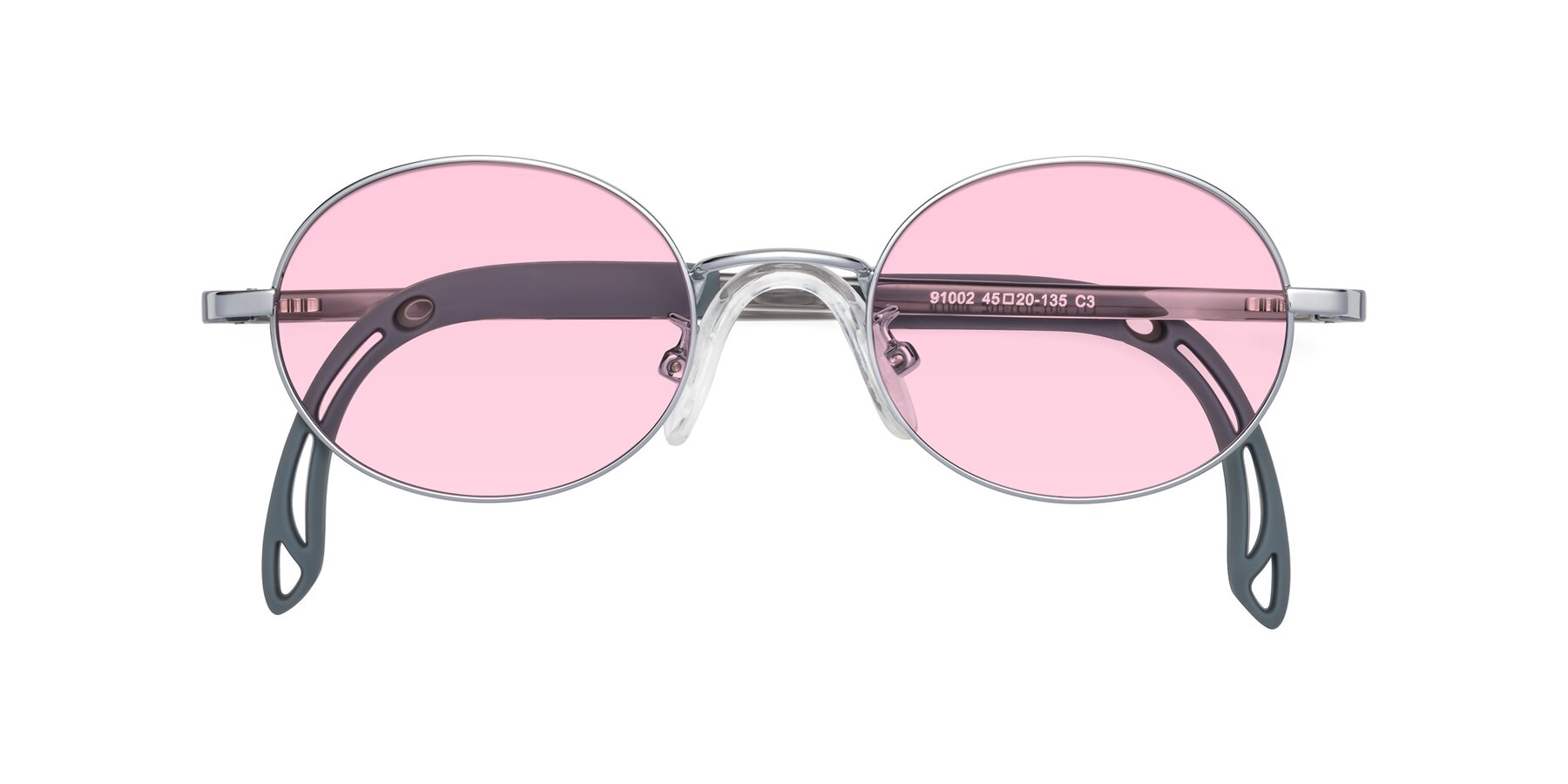 Folded Front of Pesci in Knight Silver with Light Pink Tinted Lenses