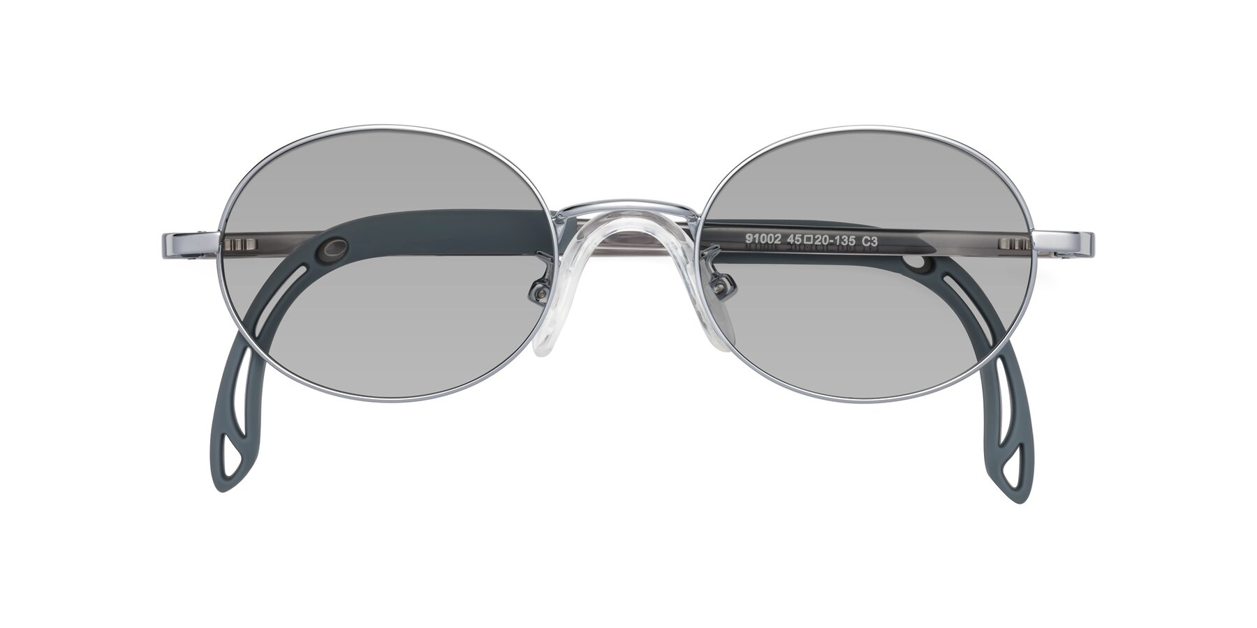 Folded Front of Pesci in Knight Silver with Light Gray Tinted Lenses