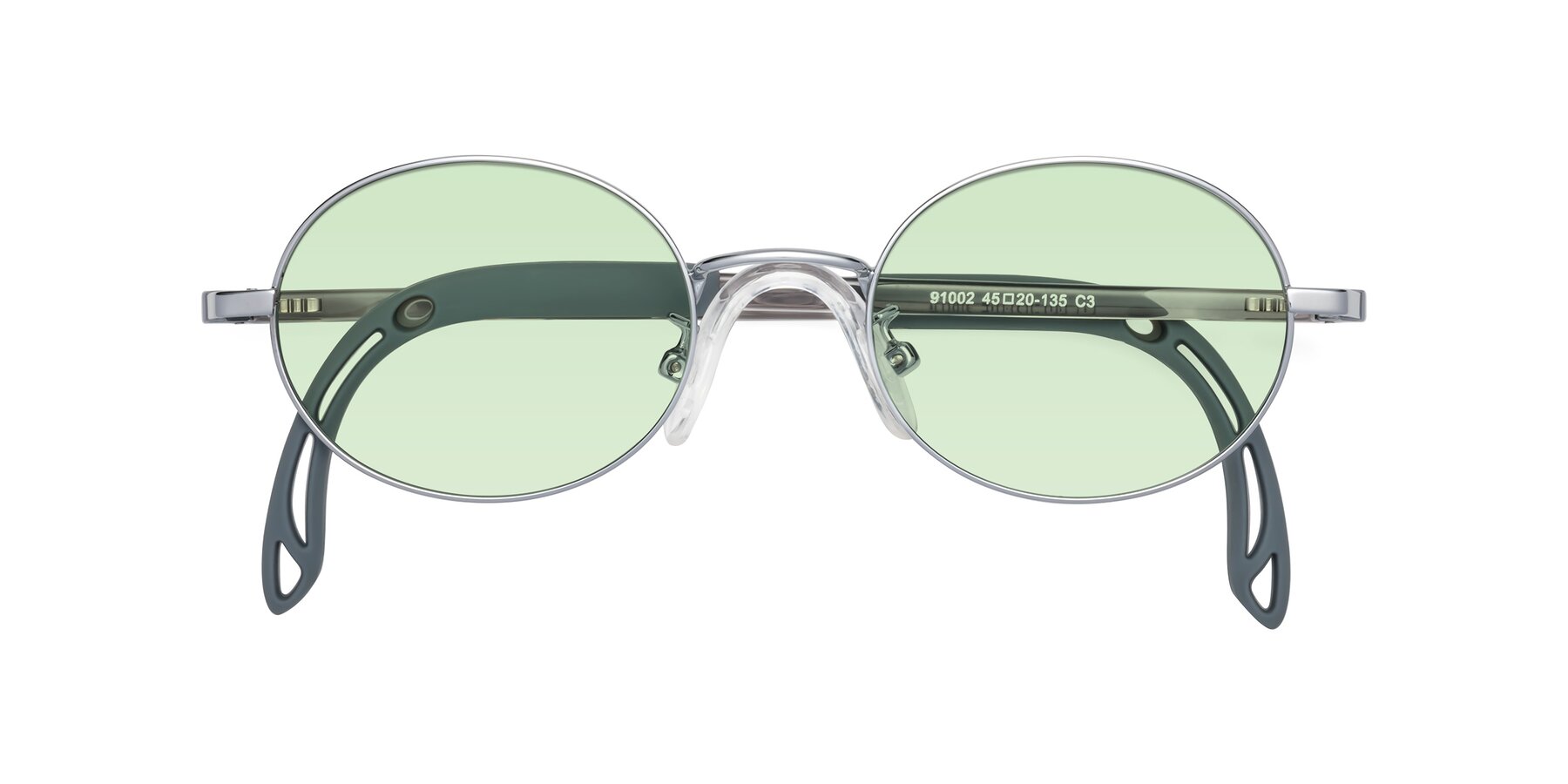 Folded Front of Pesci in Knight Silver with Light Green Tinted Lenses