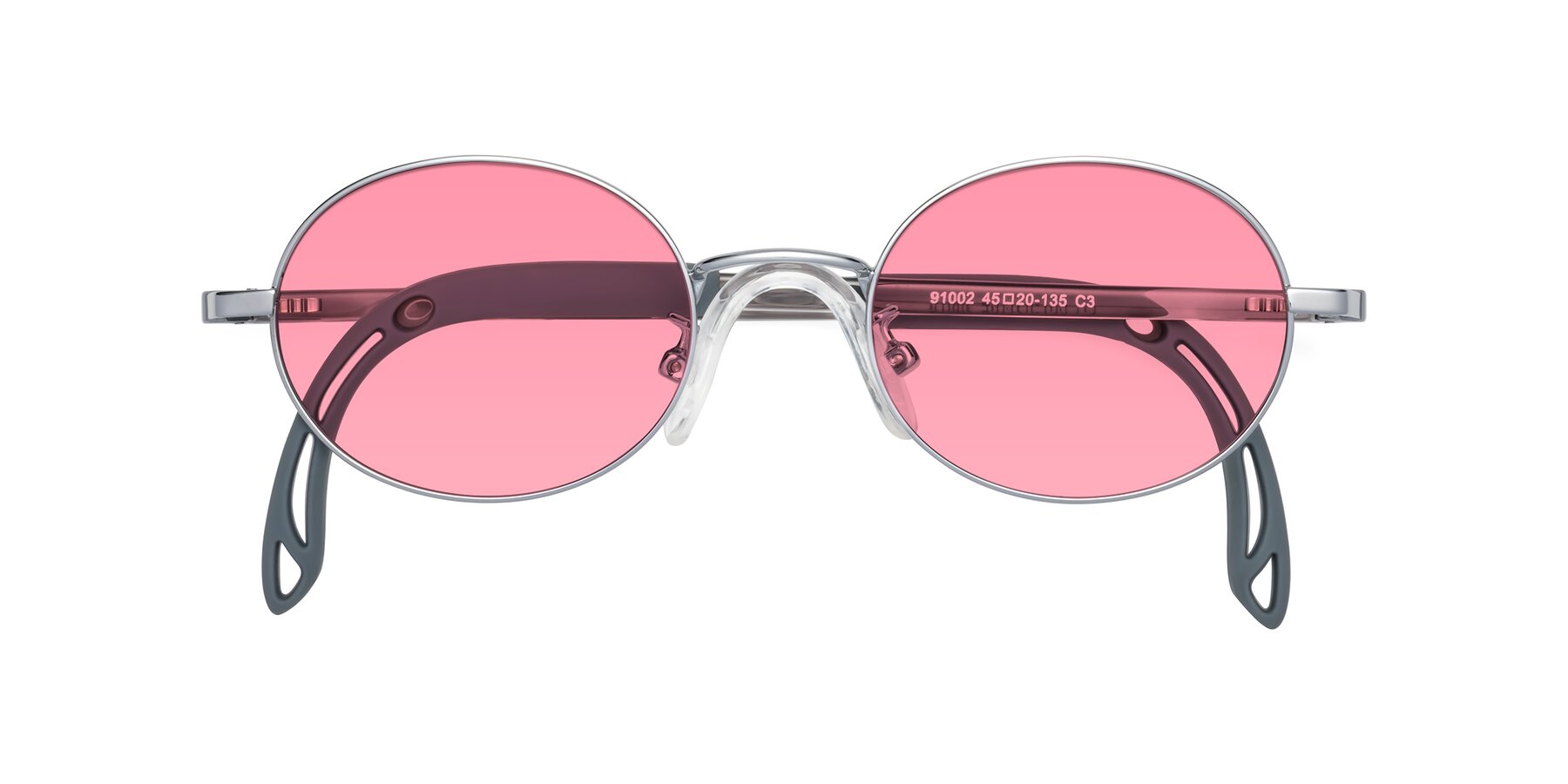 Folded Front of Pesci in Knight Silver with Pink Tinted Lenses