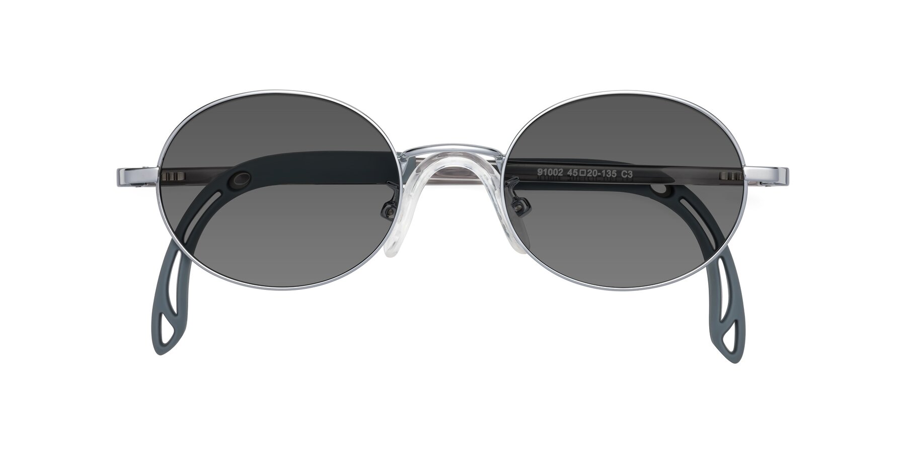 Folded Front of Pesci in Knight Silver with Medium Gray Tinted Lenses