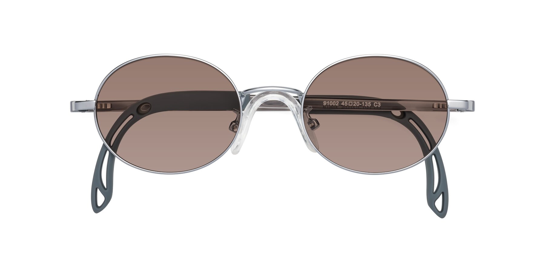 Folded Front of Pesci in Knight Silver with Medium Brown Tinted Lenses