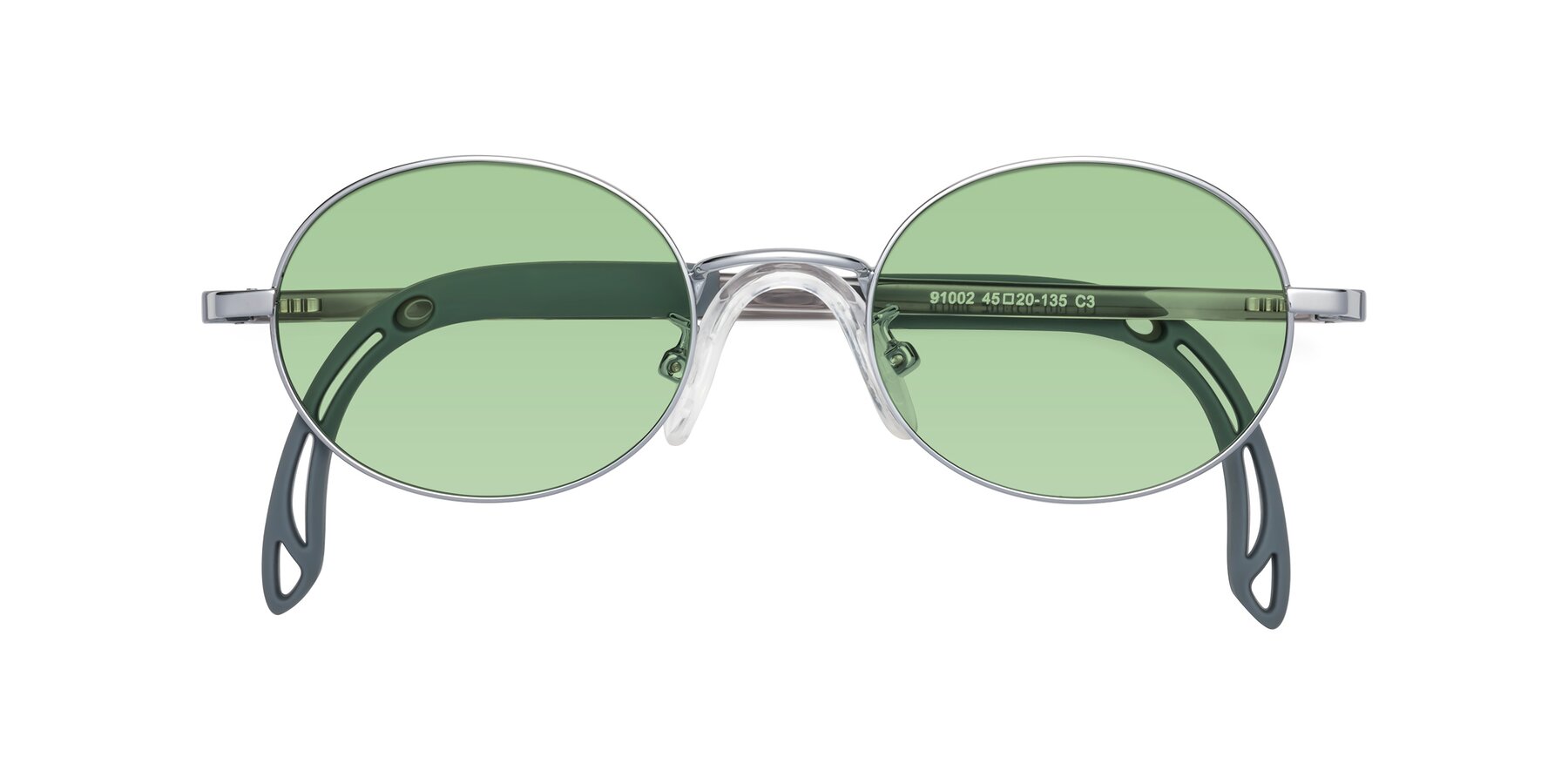 Folded Front of Pesci in Knight Silver with Medium Green Tinted Lenses